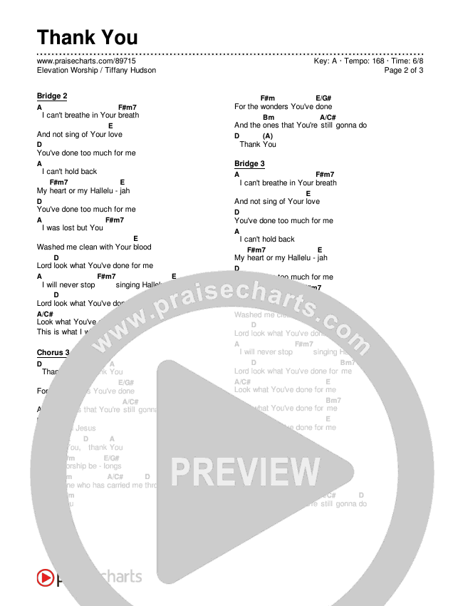 Thank You Chords & Lyrics (Elevation Worship / Tiffany Hudson)