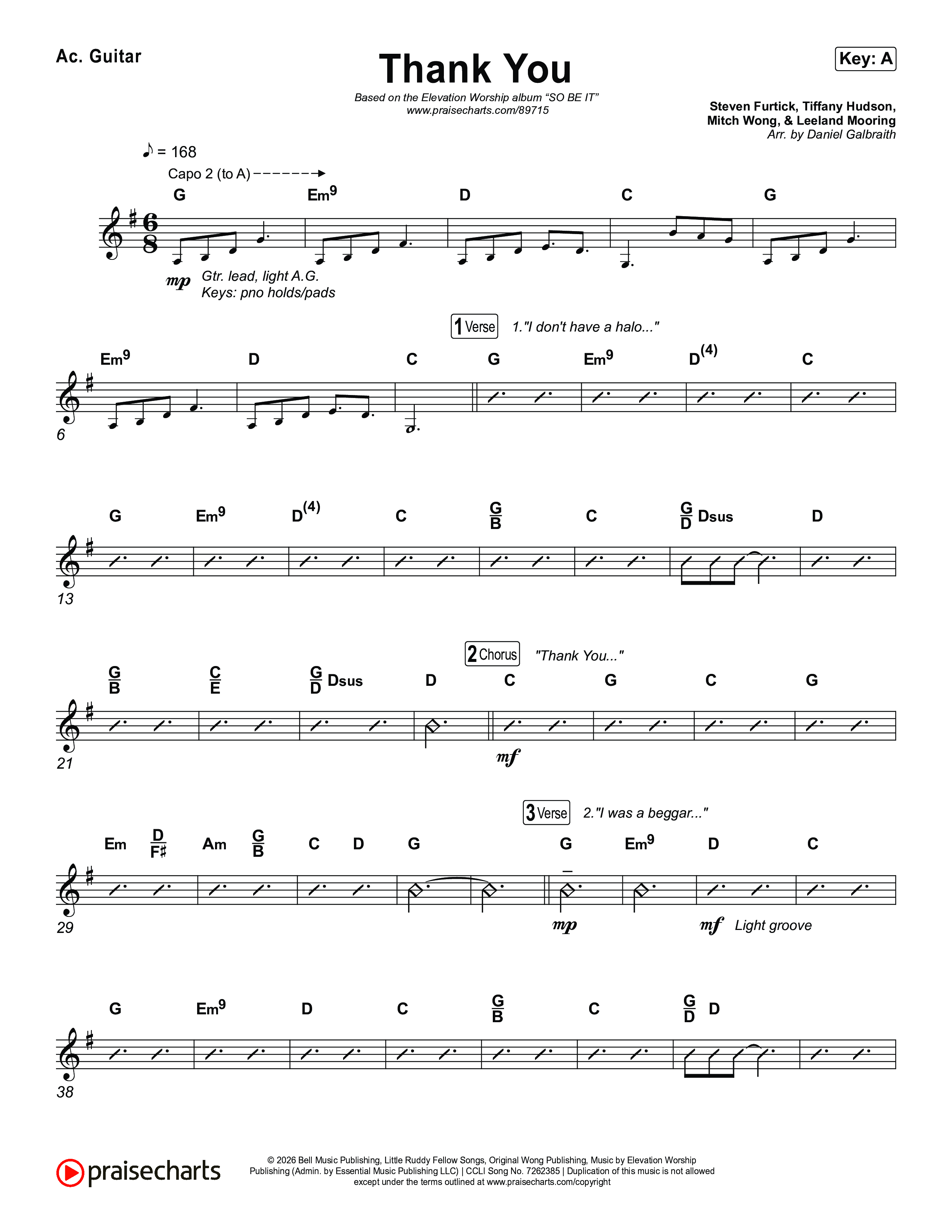 Thank You Acoustic Guitar (Elevation Worship / Tiffany Hudson)