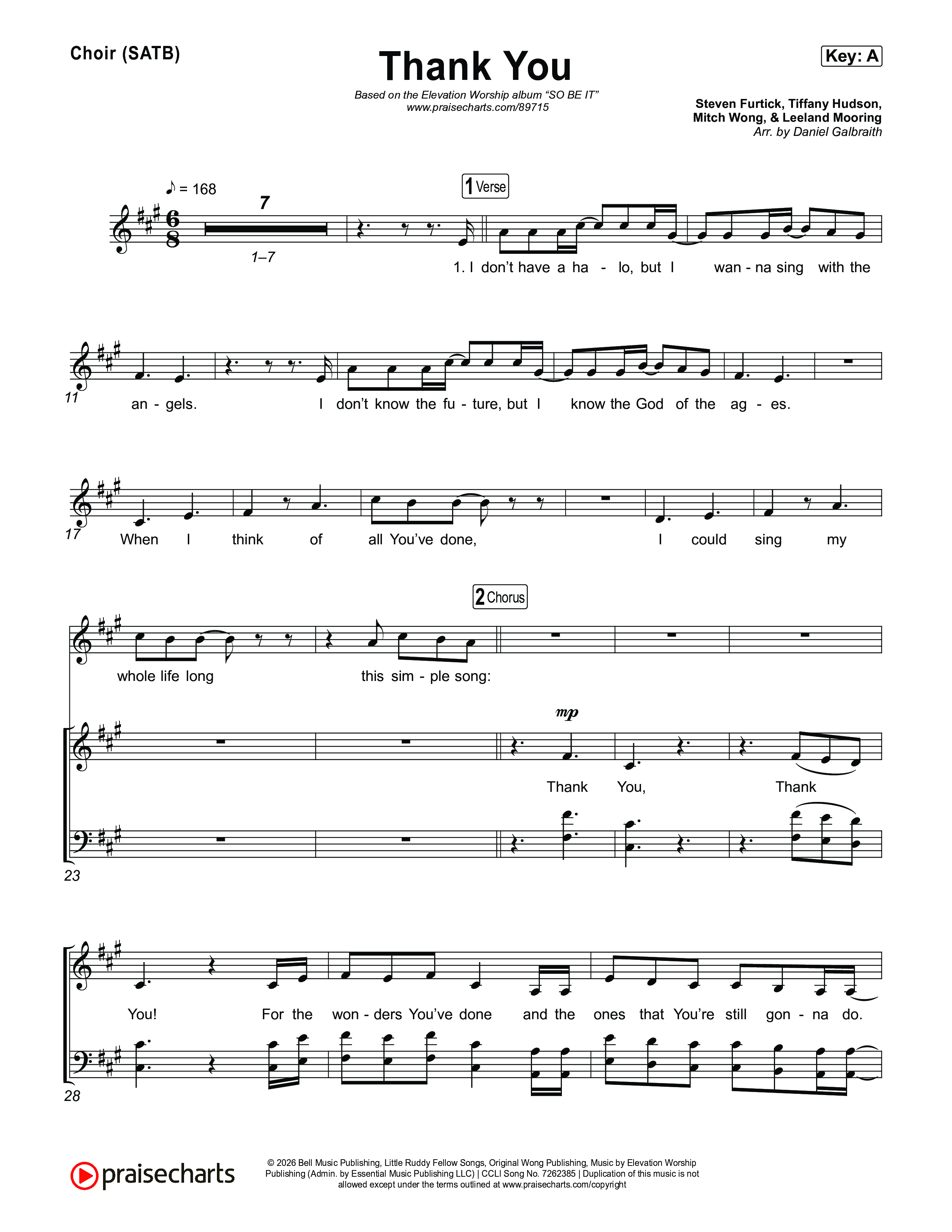 Thank You Choir Sheet (SATB) (Elevation Worship / Tiffany Hudson)