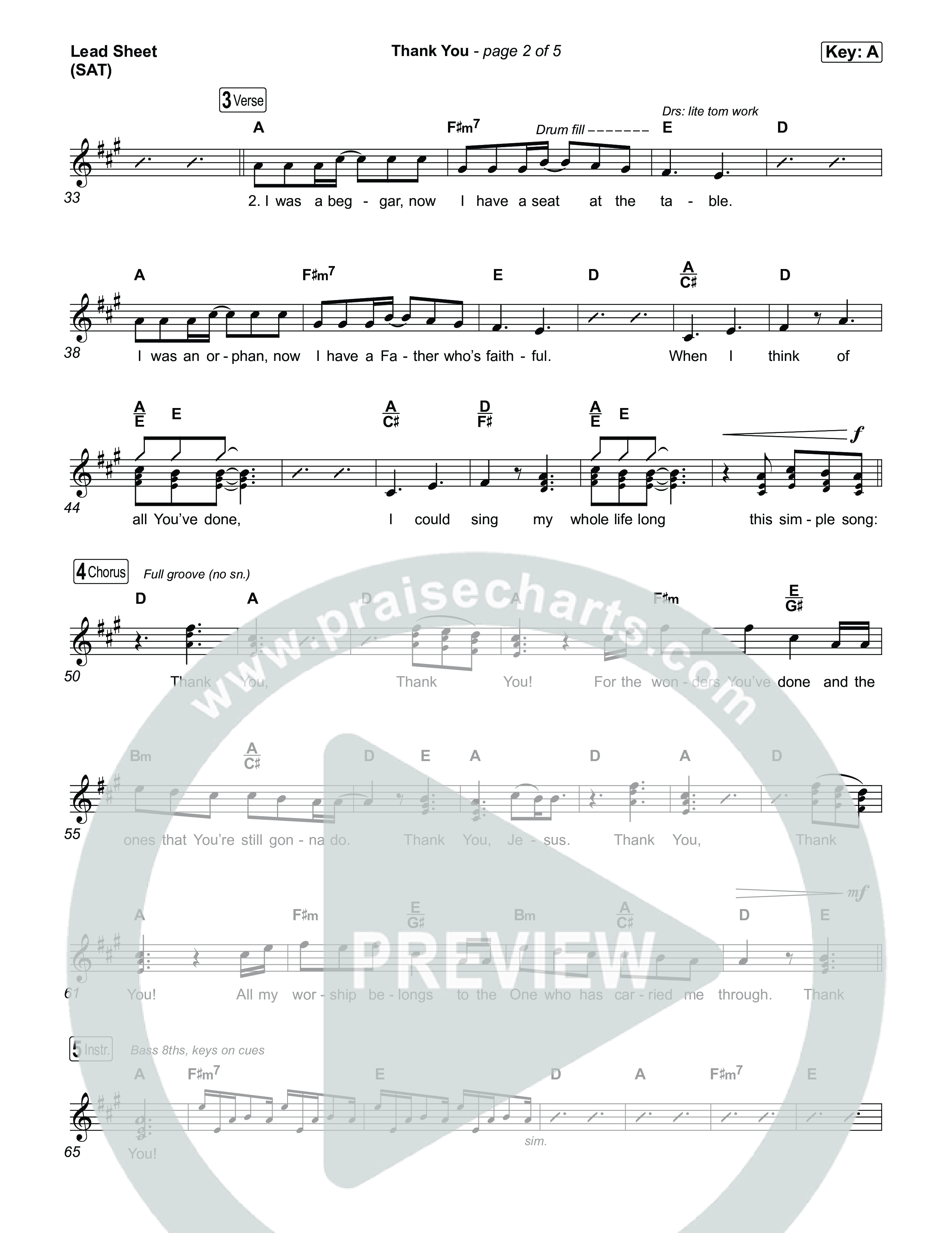 Thank You Lead Sheet (SAT) (Elevation Worship / Tiffany Hudson)