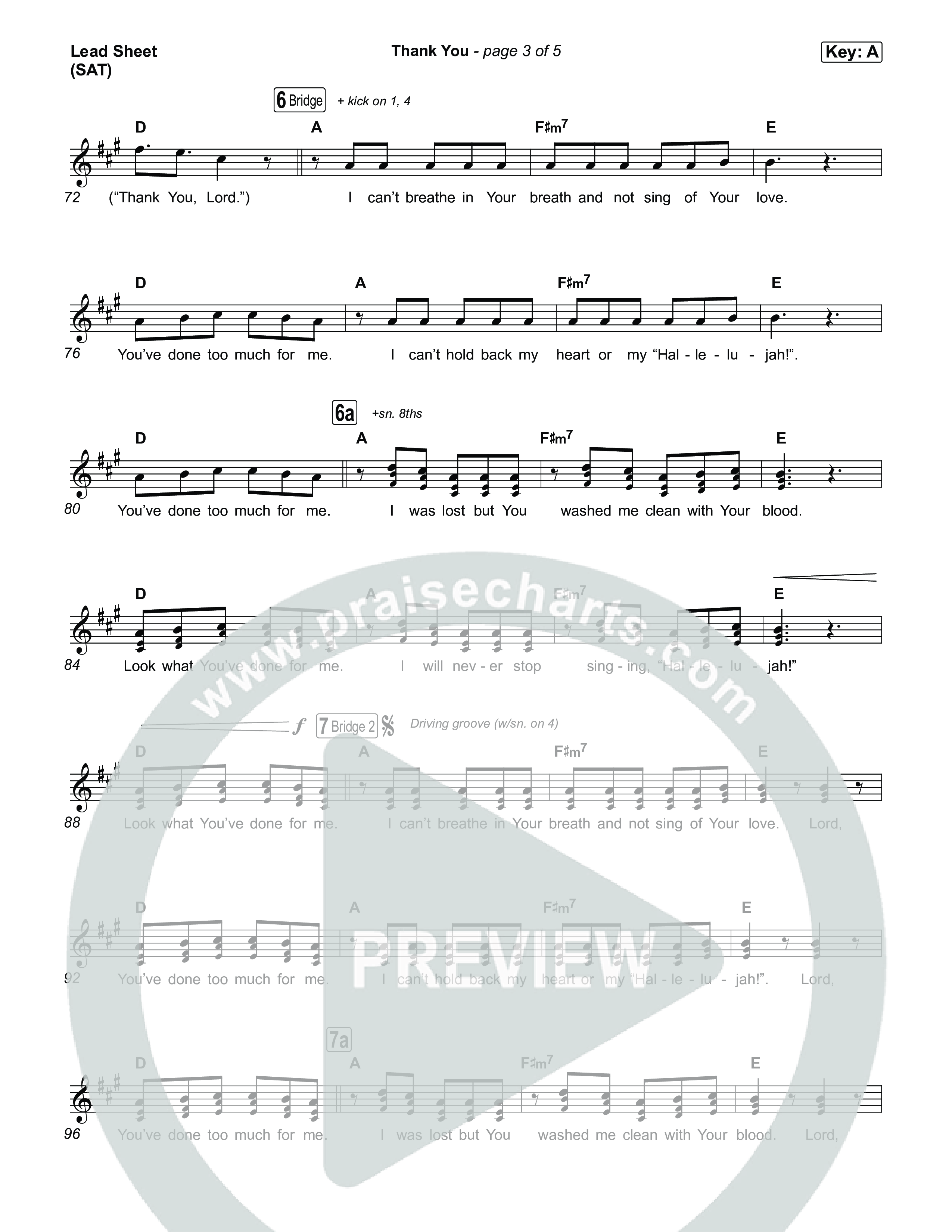 Thank You Lead Sheet (SAT) (Elevation Worship / Tiffany Hudson)