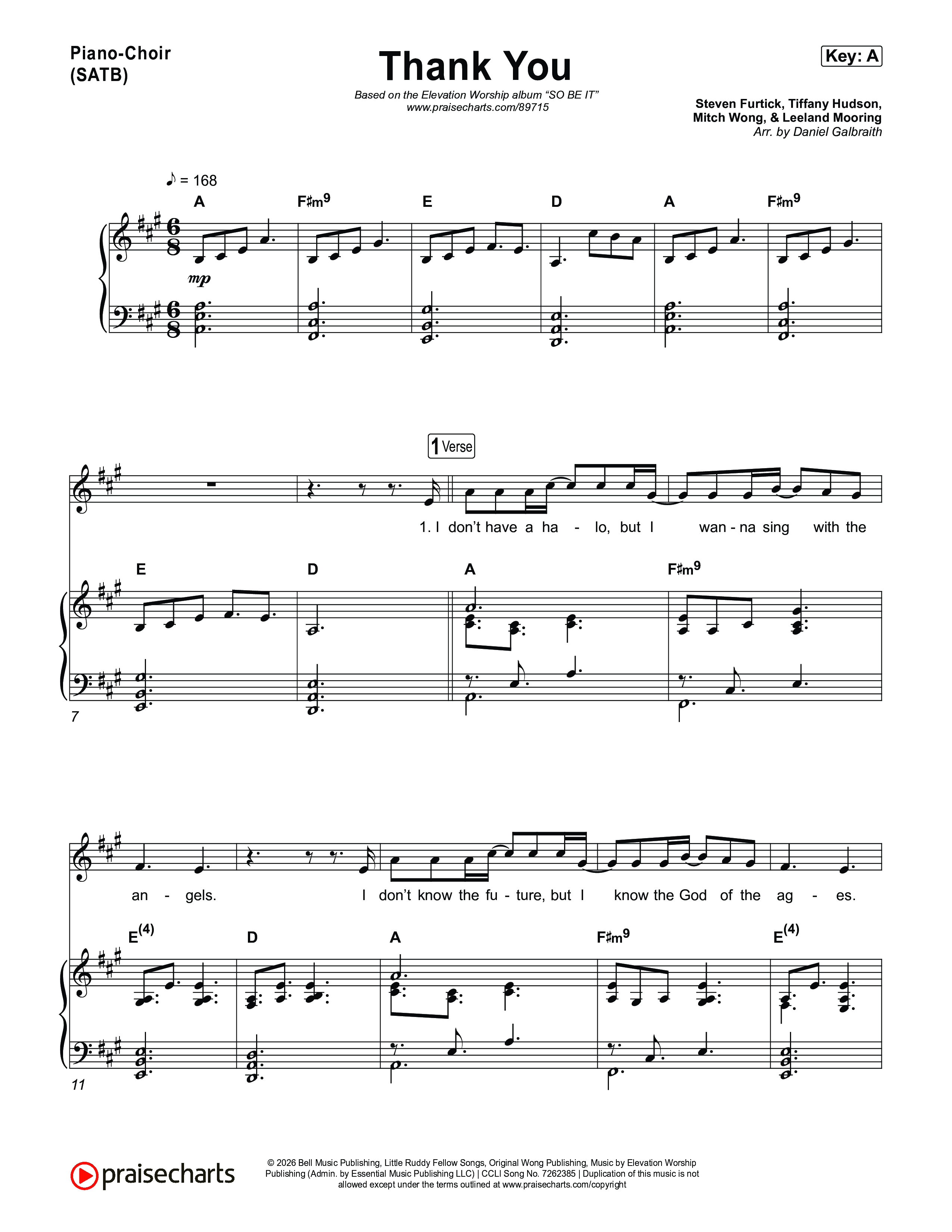 Thank You Piano/Vocal Pack (Elevation Worship / Tiffany Hudson)