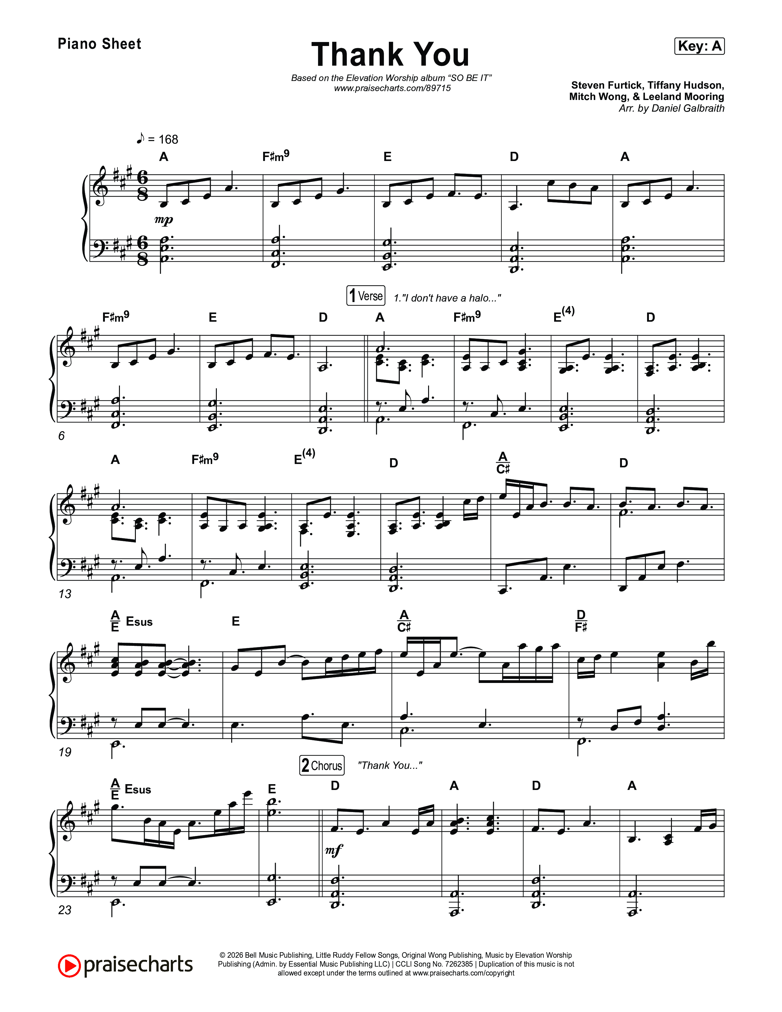 Thank You Piano Sheet (Elevation Worship / Tiffany Hudson)
