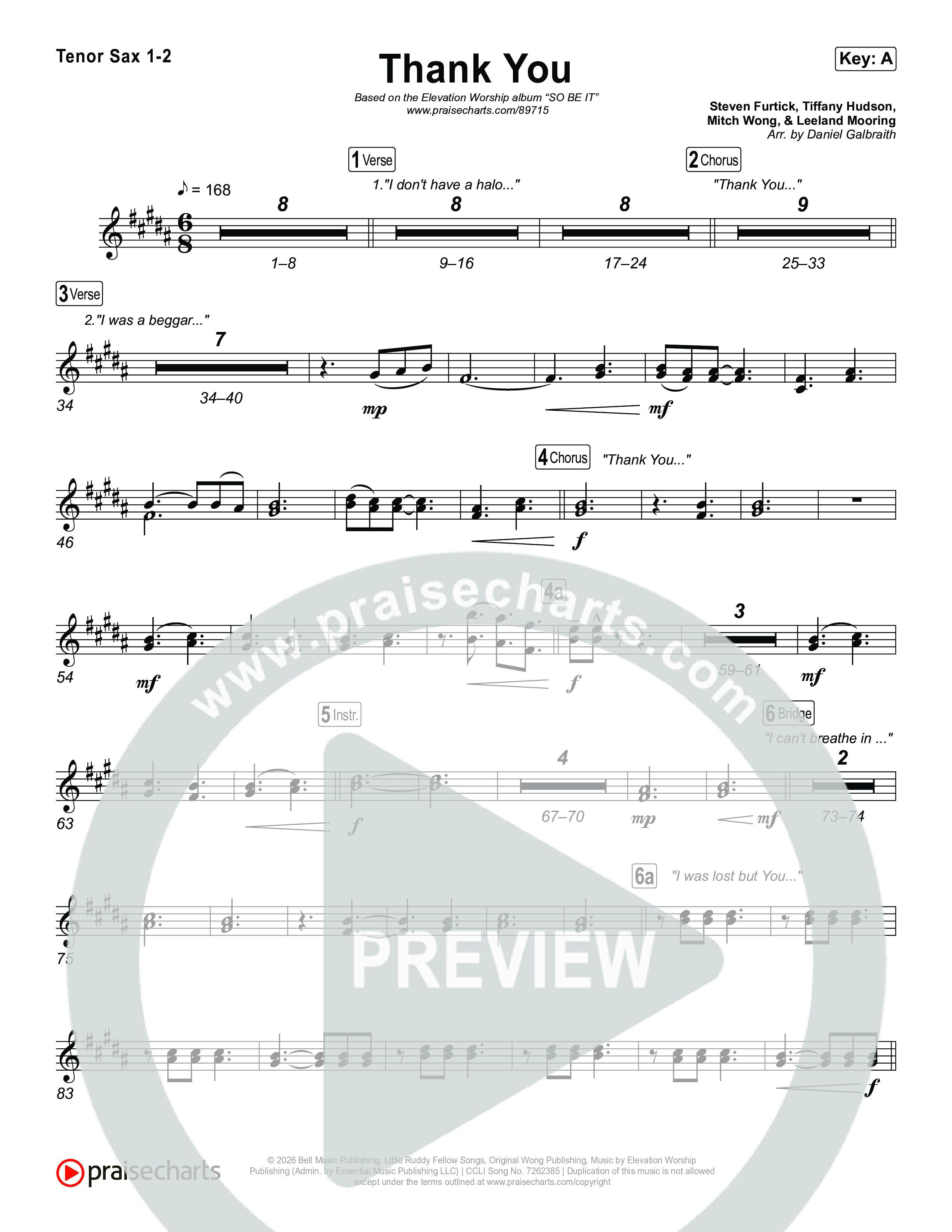 Thank You Tenor Sax 1,2 (Elevation Worship / Tiffany Hudson)