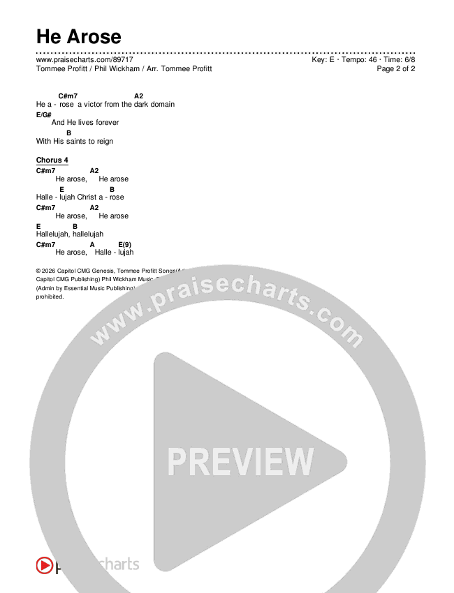 He Arose Chord Chart (Tommee Profitt / Phil Wickham)