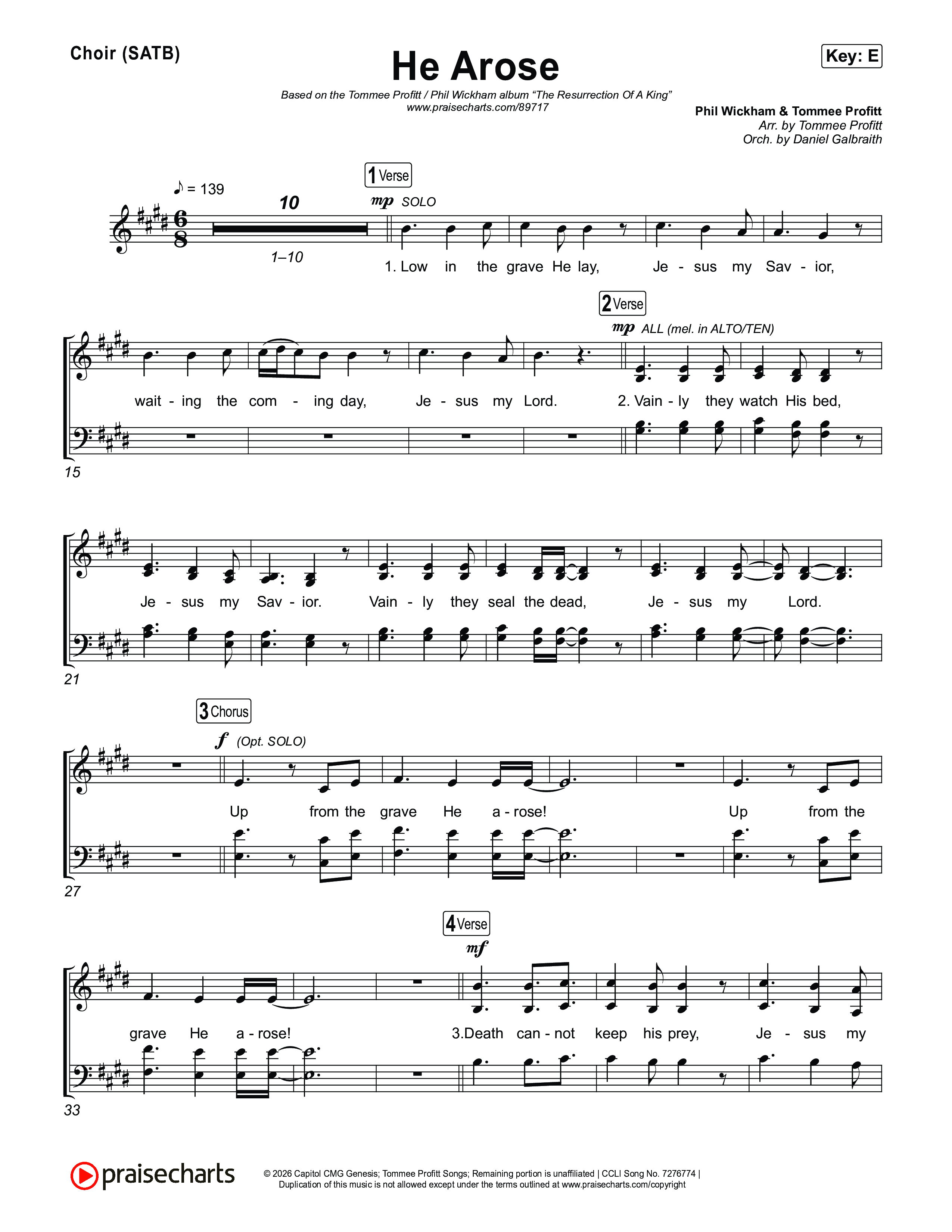 He Arose Choir Sheet (SATB) (Tommee Profitt / Phil Wickham)