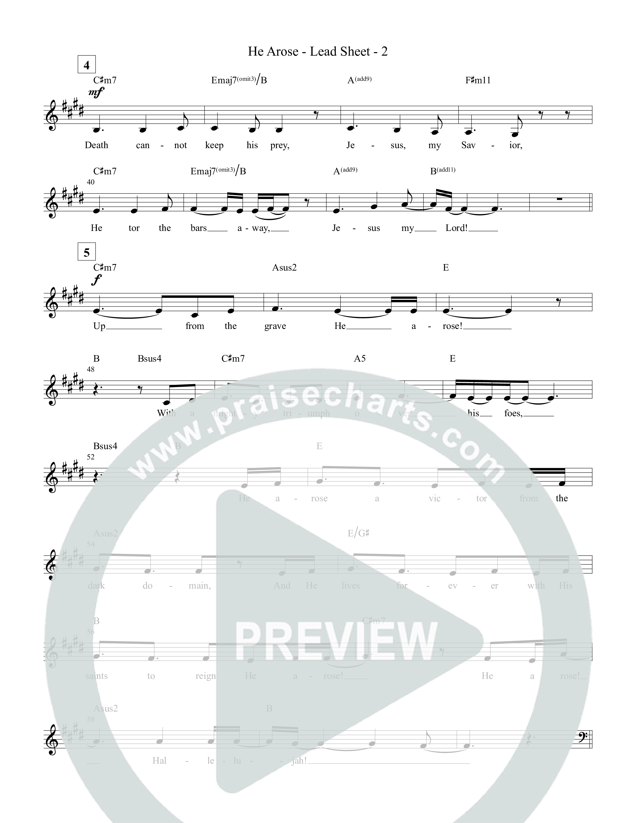 He Arose Lead Sheet Melody (Tommee Profitt / Phil Wickham)