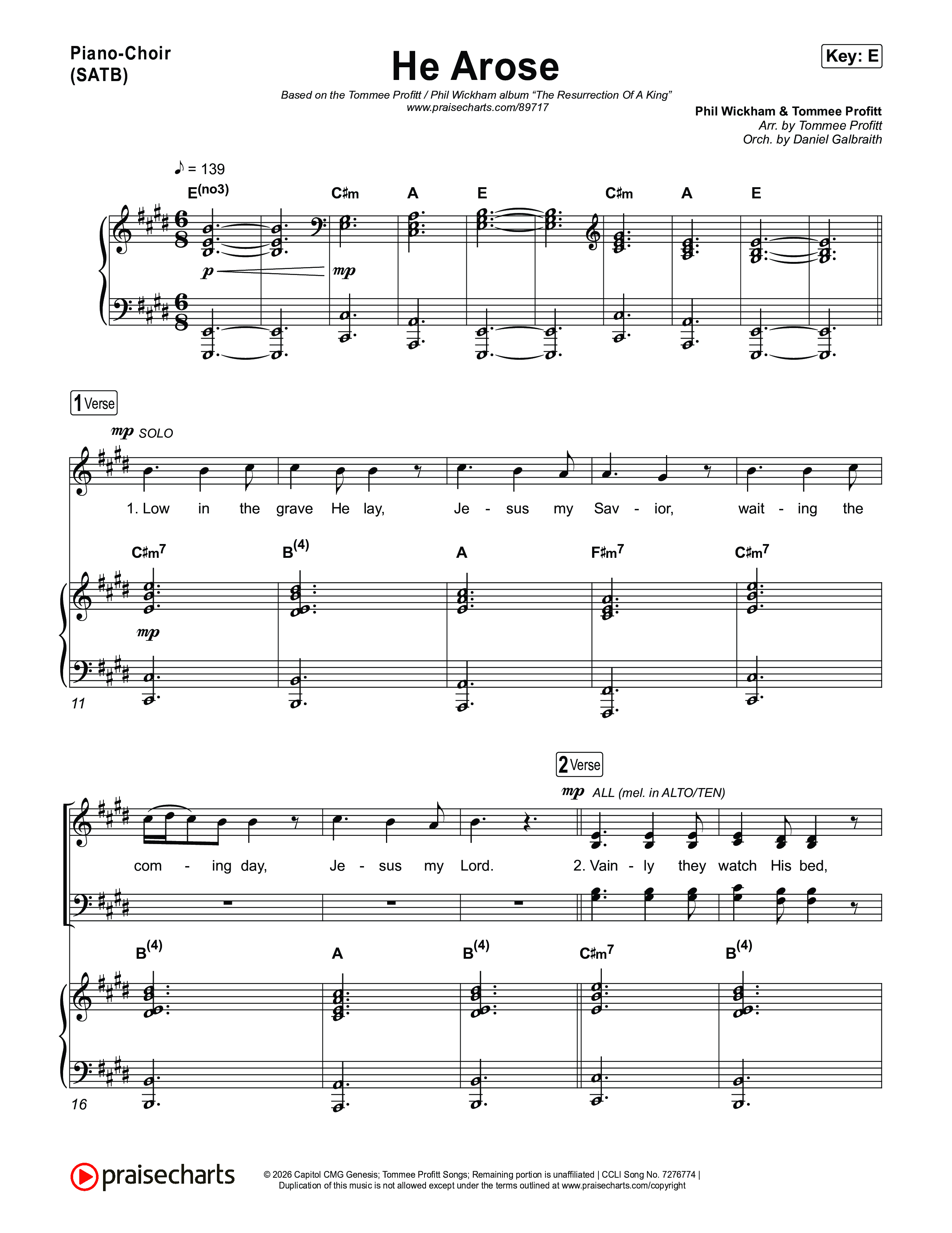 He Arose Piano/Vocal (SATB) (Tommee Profitt / Phil Wickham)