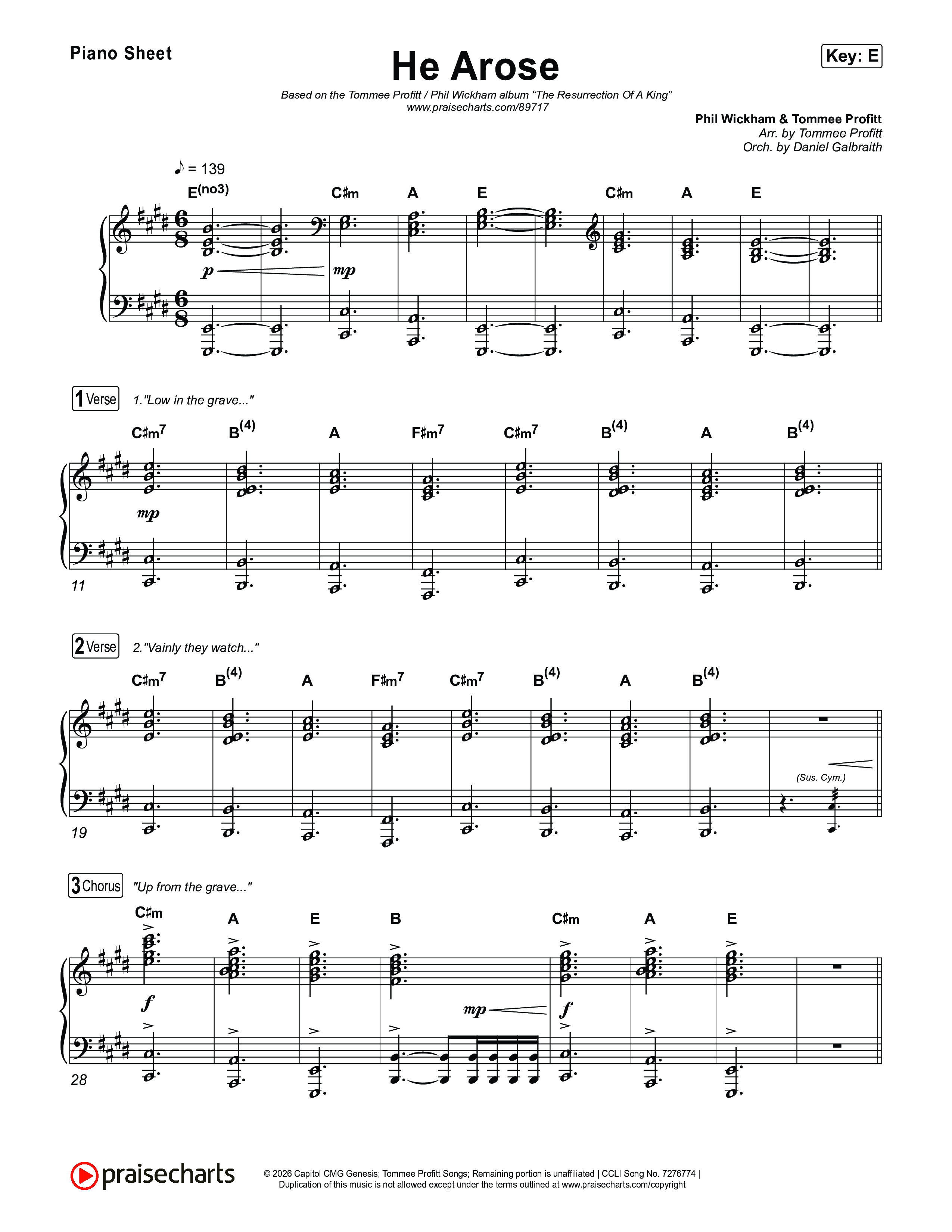 He Arose Piano Sheet (Tommee Profitt / Phil Wickham)