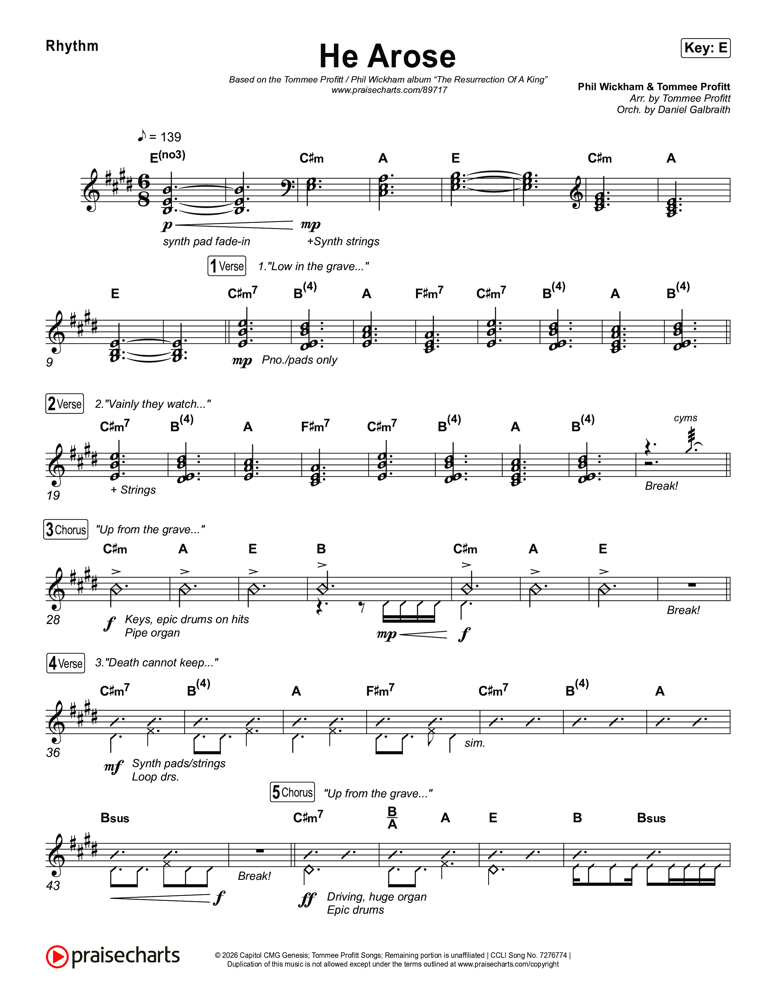 He Arose Rhythm Chart (Tommee Profitt / Phil Wickham)