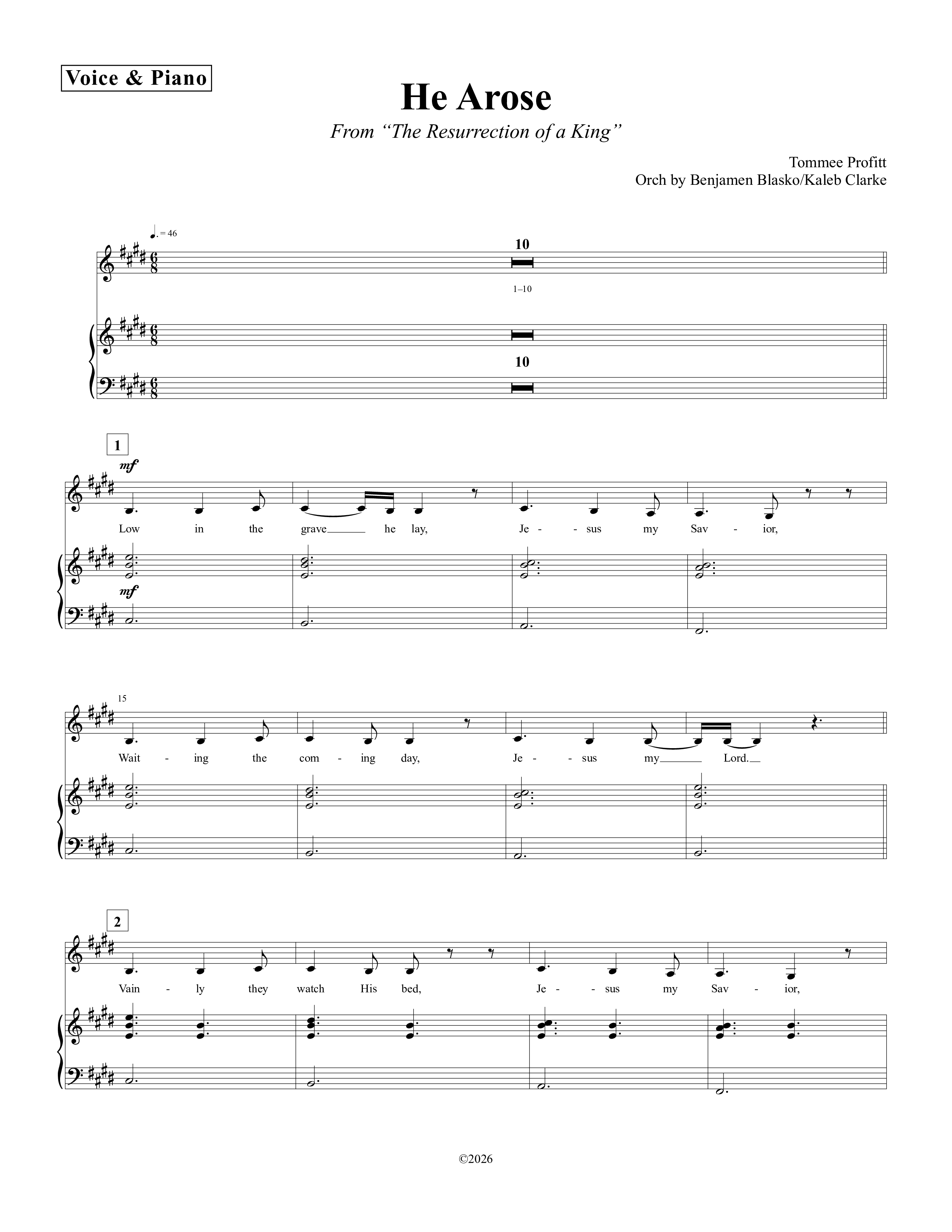 He Arose Piano/Melody (Tommee Profitt / Phil Wickham)