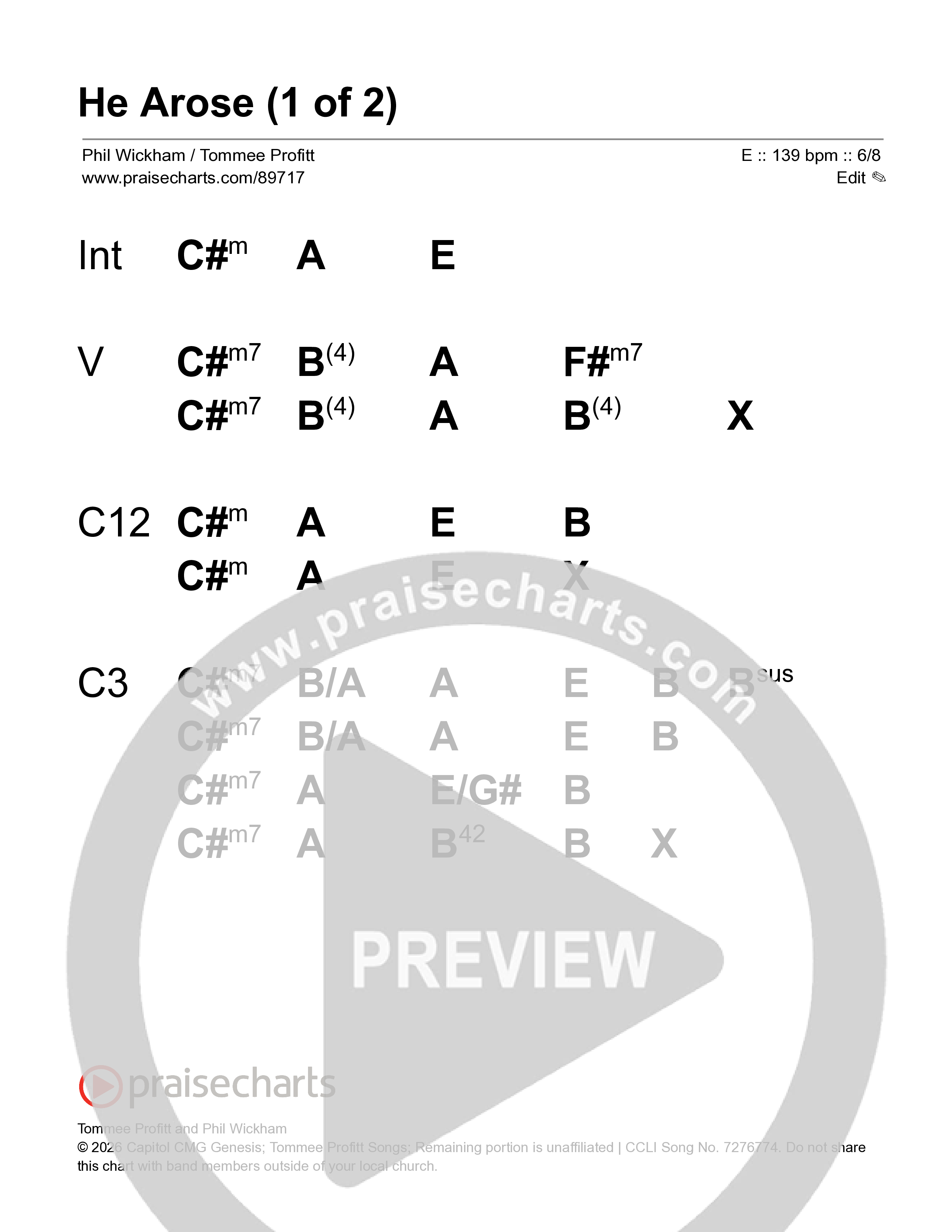 He Arose Stage Chart (Tommee Profitt / Phil Wickham)