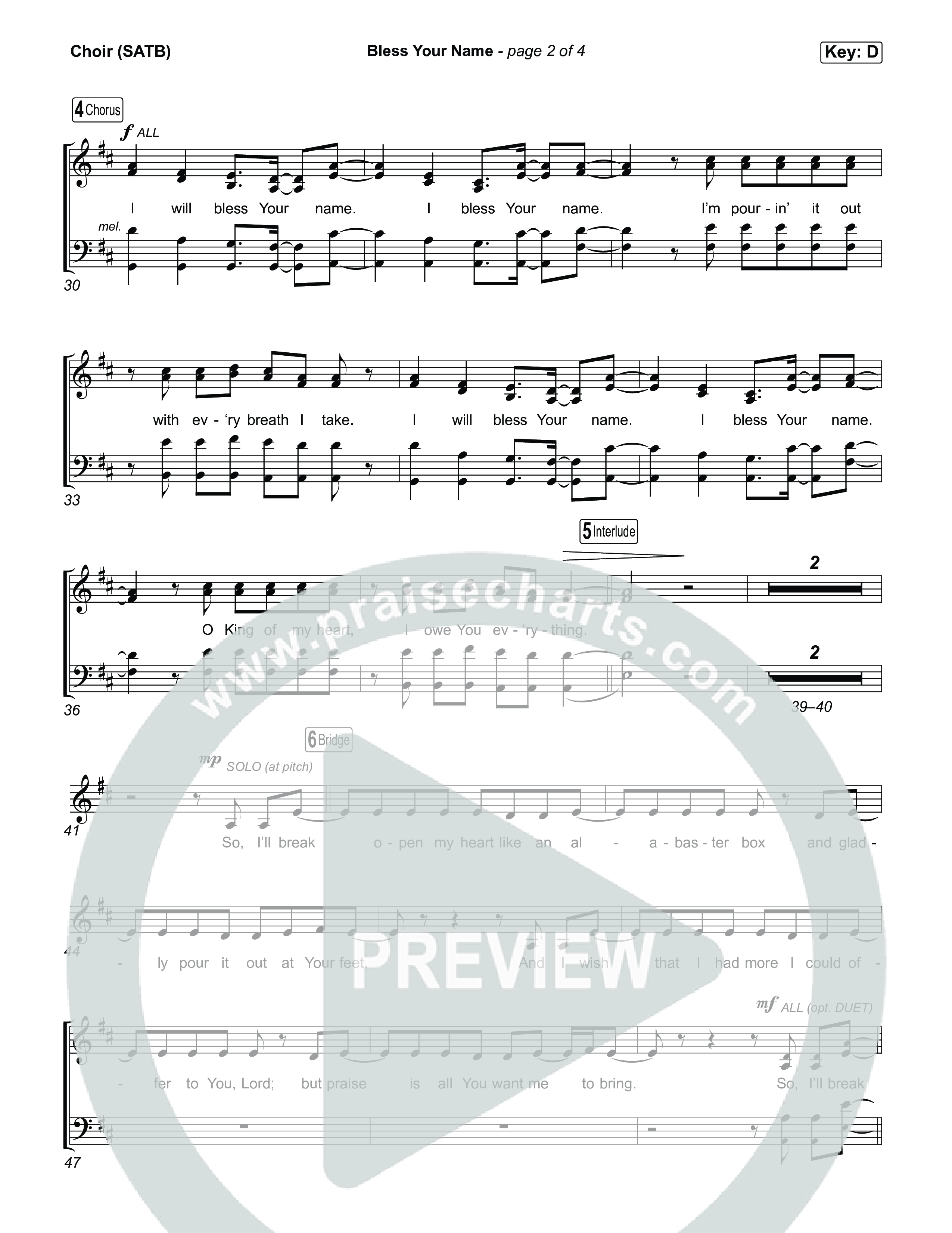 Bless Your Name Choir Sheet (SATB) (Tauren Wells)