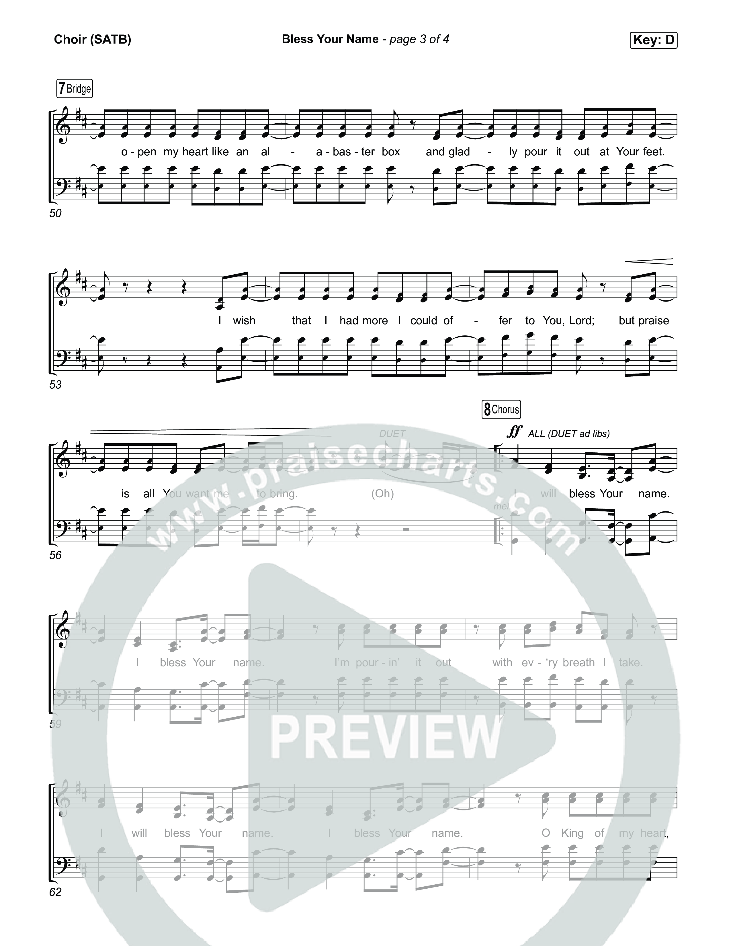 Bless Your Name Choir Sheet (SATB) (Tauren Wells)