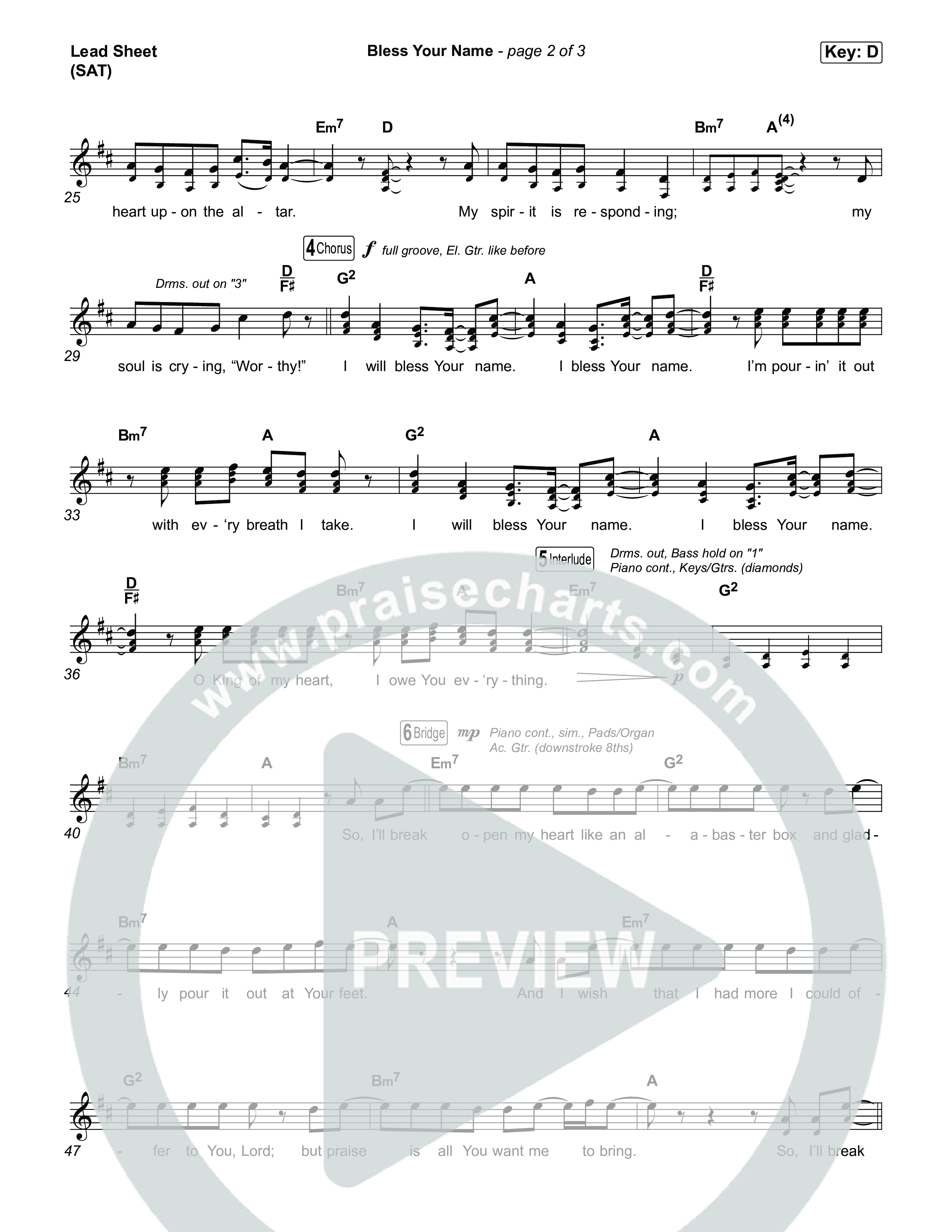 Bless Your Name Lead Sheet (SAT) (Tauren Wells)