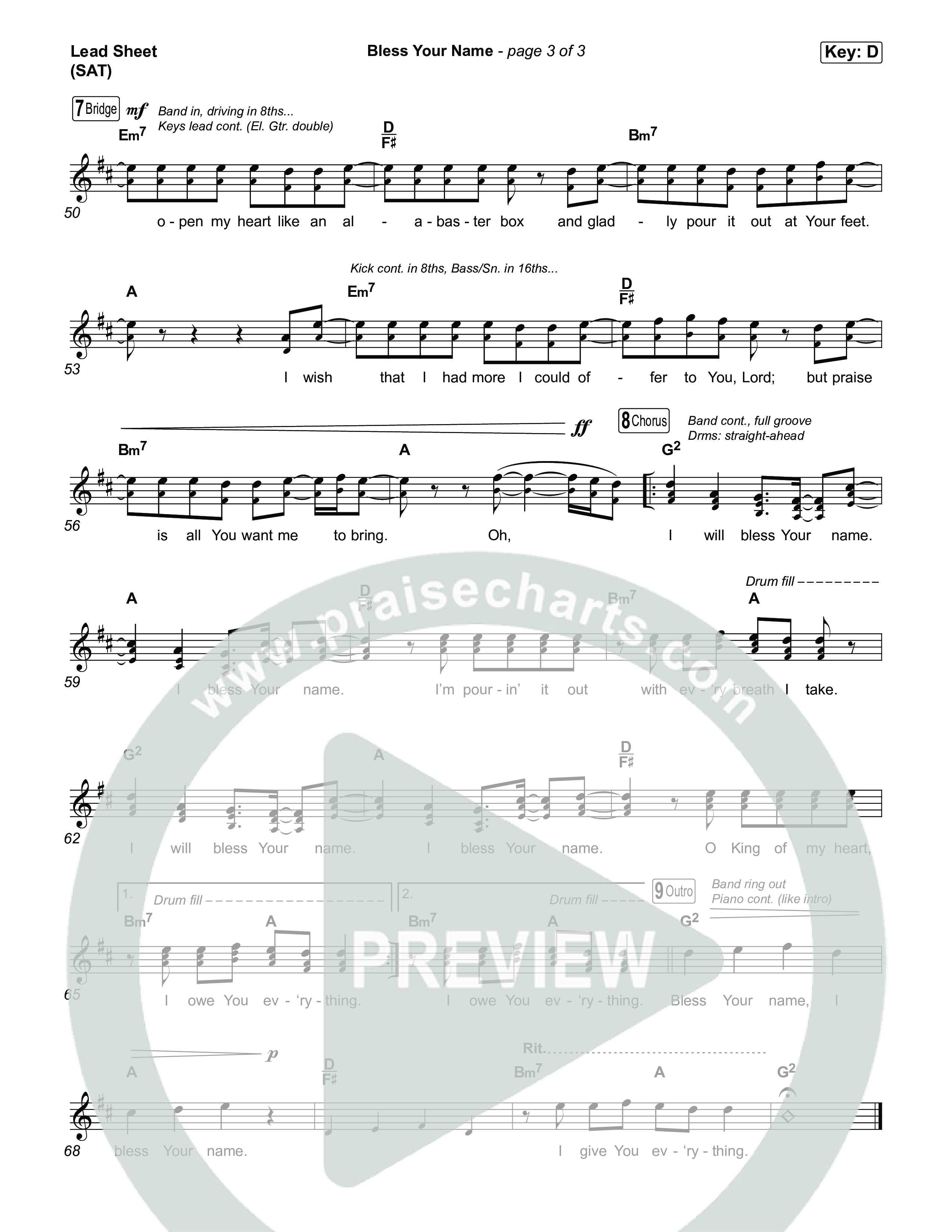 Bless Your Name Lead Sheet (SAT) (Tauren Wells)
