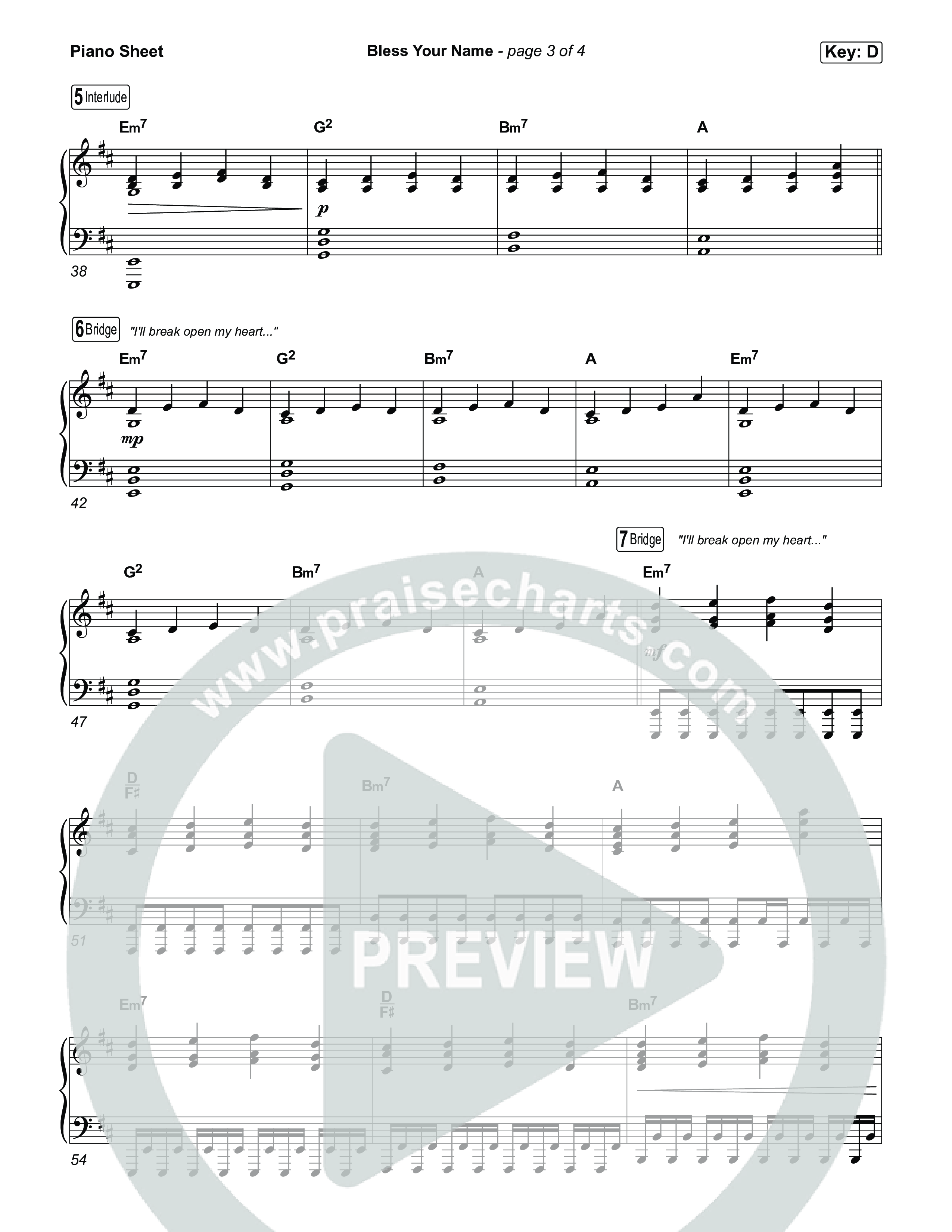 Bless Your Name Piano Sheet (Tauren Wells)