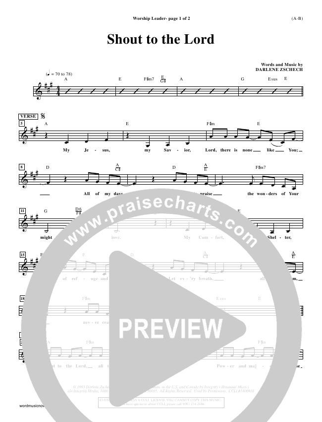 Shout To The Lord Lead Sheet - Darlene Zschech | PraiseCharts