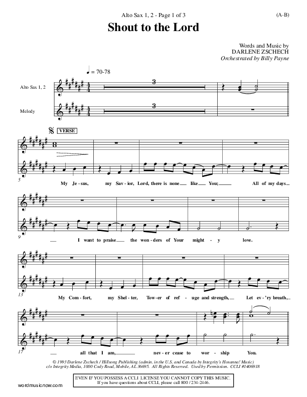 Shout To The Lord Alto Sax 1/2 (Darlene Zschech)