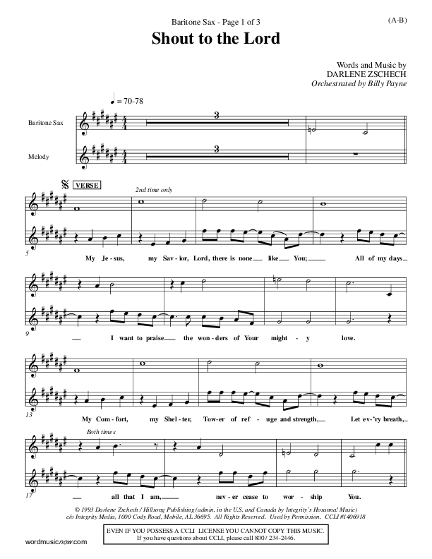 Shout To The Lord Bari Sax (Darlene Zschech)