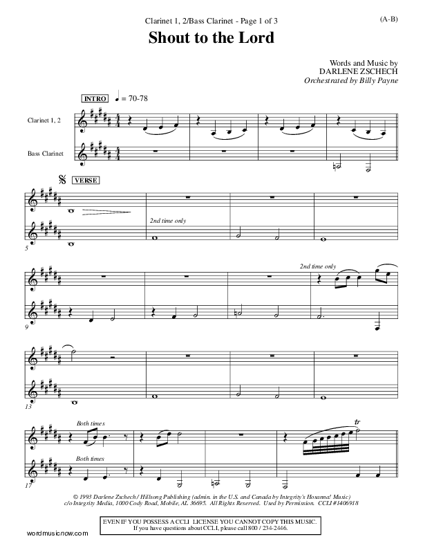 Shout To The Lord Bass Clarinet (Darlene Zschech)