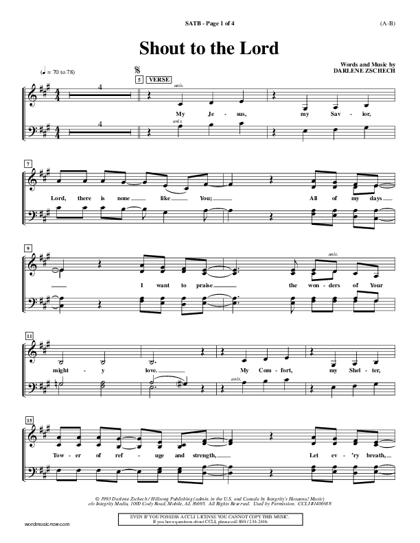 Shout To The Lord Choir Sheet (SATB) (Darlene Zschech)