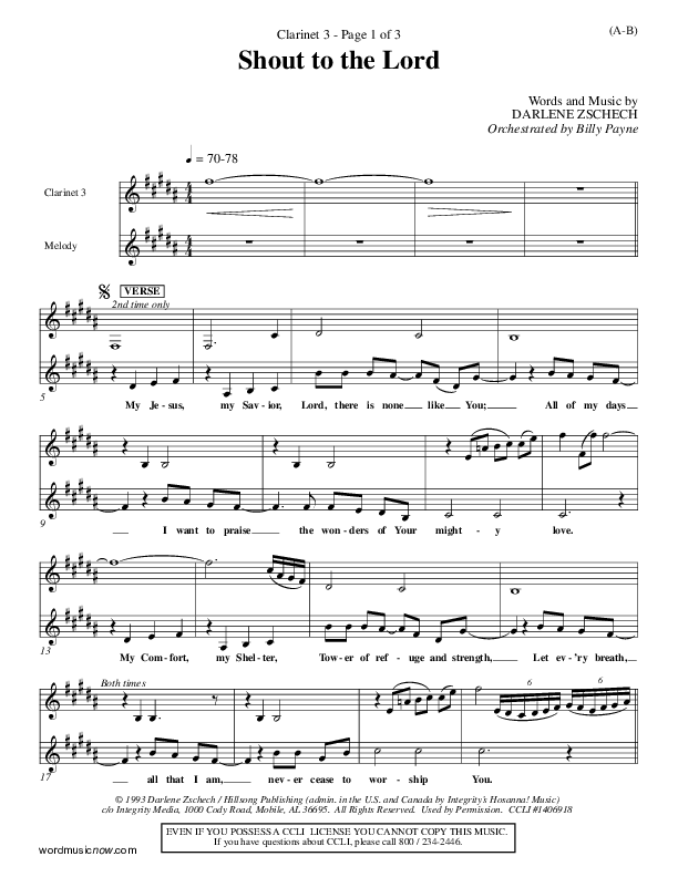 Shout To The Lord Clarinet 3 (Darlene Zschech)