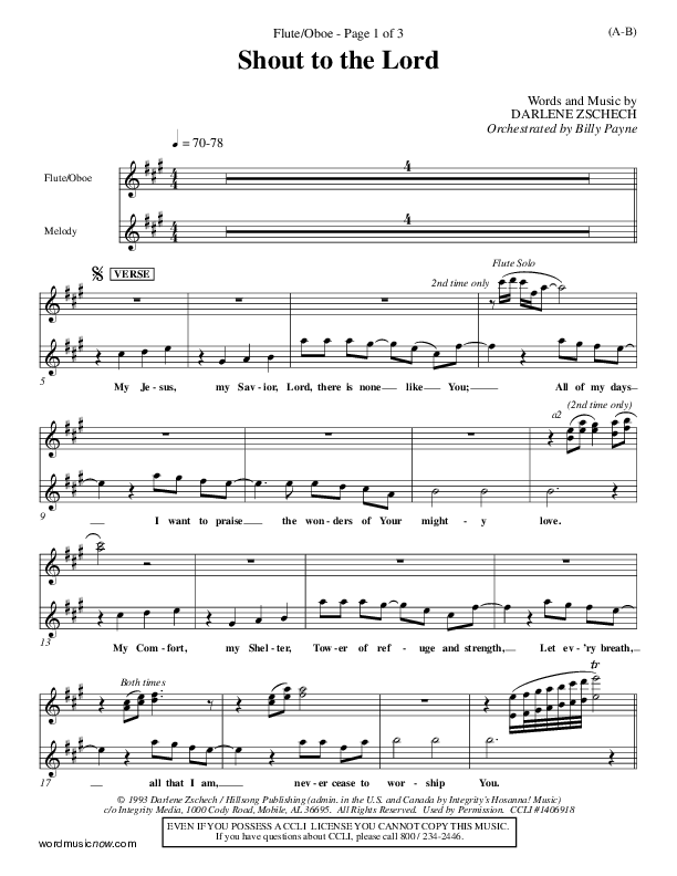 Shout To The Lord Flute/Oboe (Darlene Zschech)