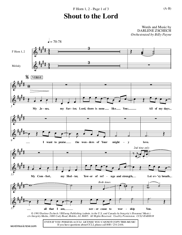 Shout To The Lord French Horn (Darlene Zschech)