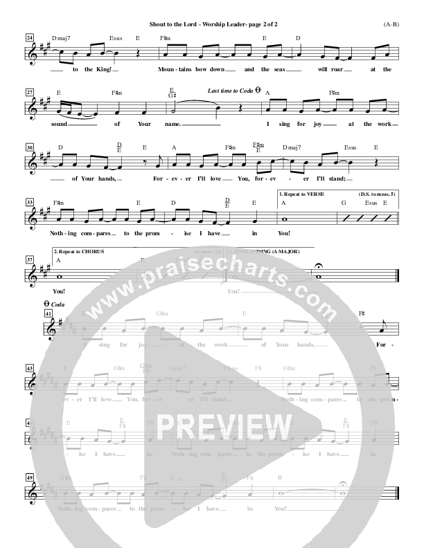 Shout To The Lord Lead Sheet (Darlene Zschech)