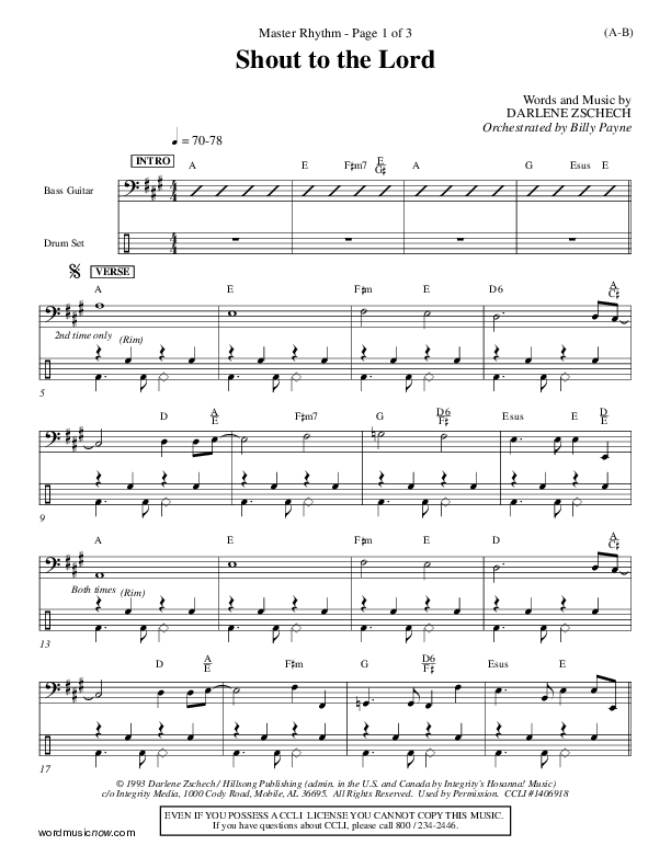 Shout To The Lord Rhythm Chart (Darlene Zschech)