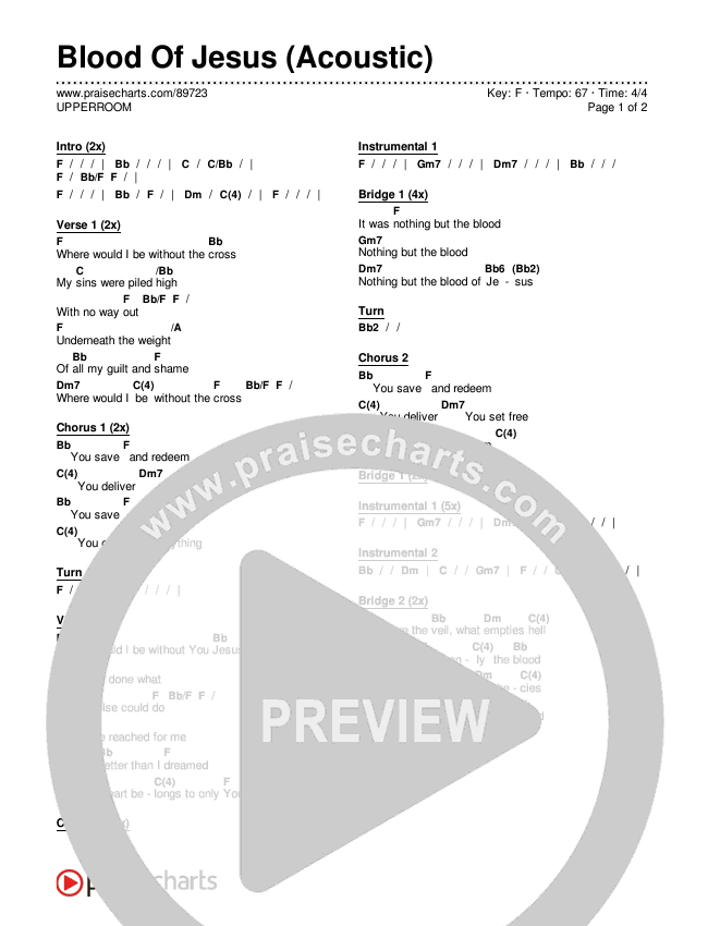 Blood Of Jesus (Acoustic) Chords & Lyrics (UPPERROOM)