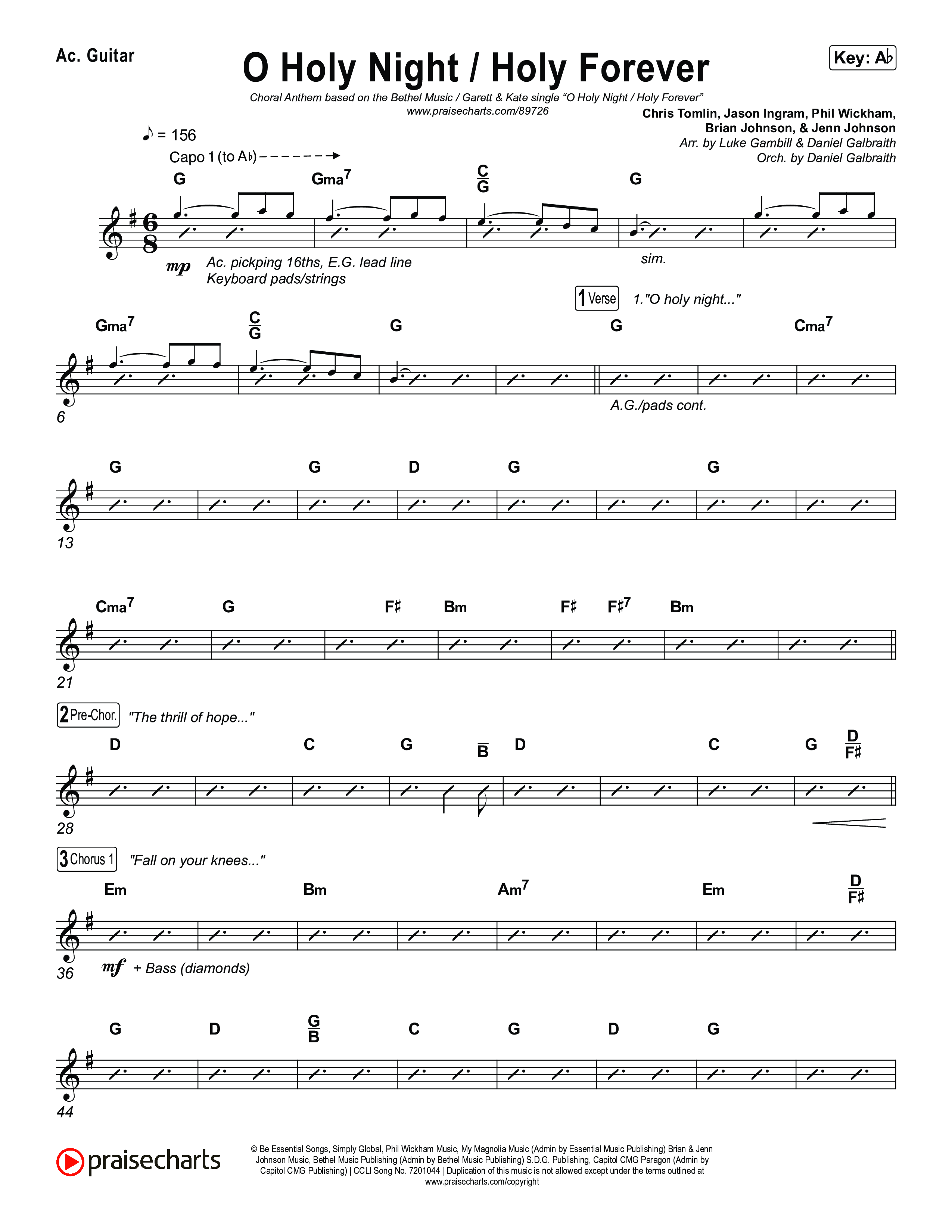 O Holy Night / Holy Forever (Choral Anthem SATB) Acoustic Guitar (Bethel Music / Garett & Kate / Arr. Luke Gambill)