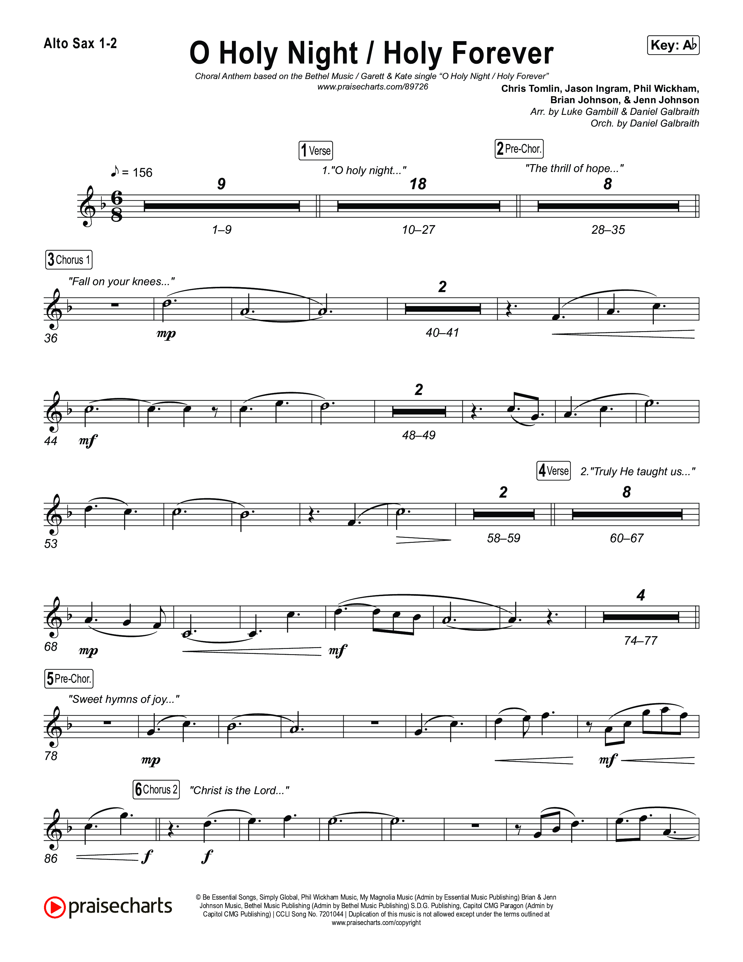 O Holy Night / Holy Forever (Choral Anthem SATB) Sax Pack (Bethel Music / Garett & Kate / Arr. Luke Gambill)