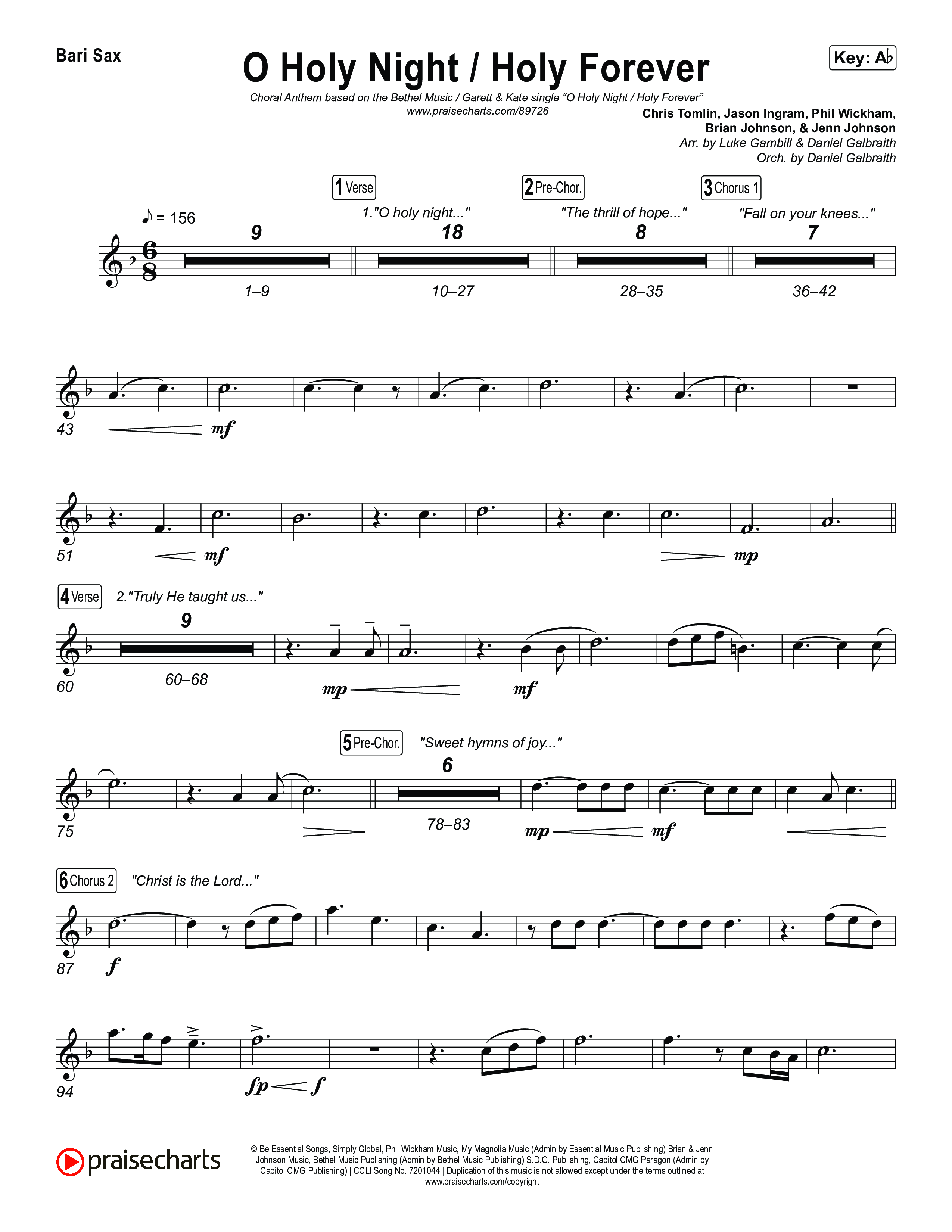 O Holy Night / Holy Forever (Choral Anthem SATB) Bari Sax (Bethel Music / Garett & Kate / Arr. Luke Gambill)