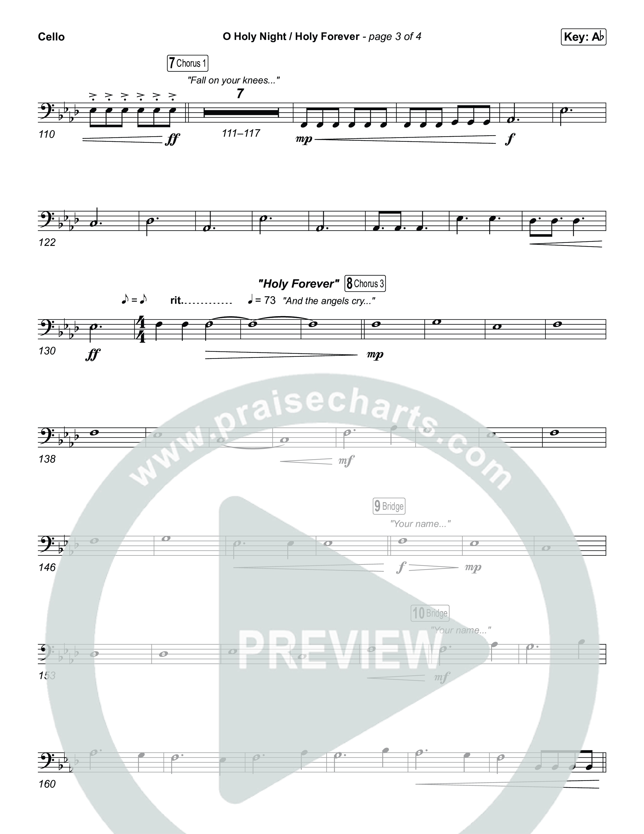 O Holy Night / Holy Forever (Choral Anthem SATB) Cello (Bethel Music / Garett & Kate / Arr. Luke Gambill)