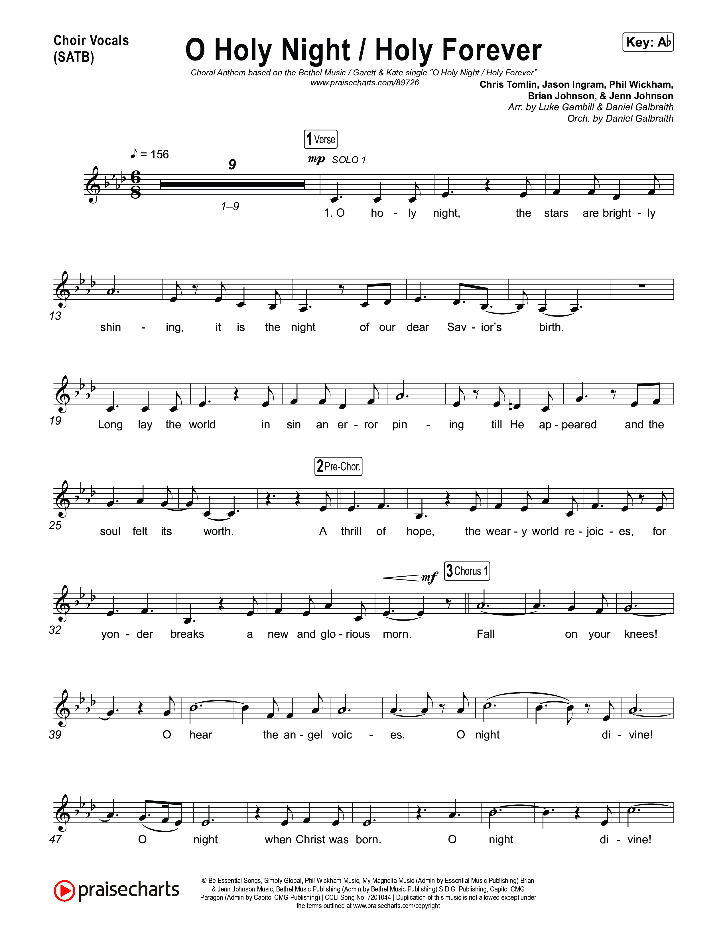 O Holy Night / Holy Forever (Choral Anthem SATB) Choir Sheet (SATB) (Bethel Music / Garett & Kate / Arr. Luke Gambill)
