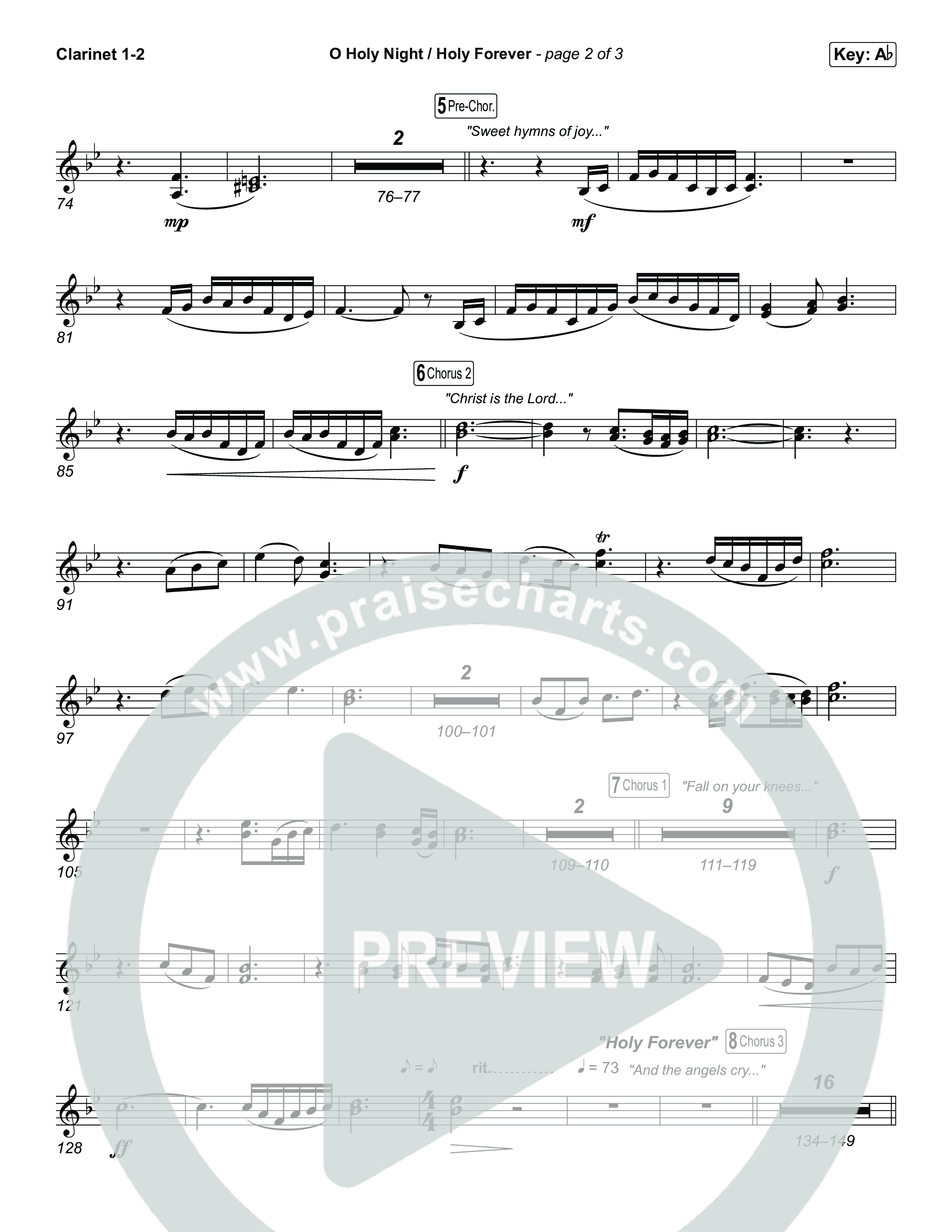 O Holy Night / Holy Forever (Choral Anthem SATB) Clarinet 1,2 (Bethel Music / Garett & Kate / Arr. Luke Gambill)