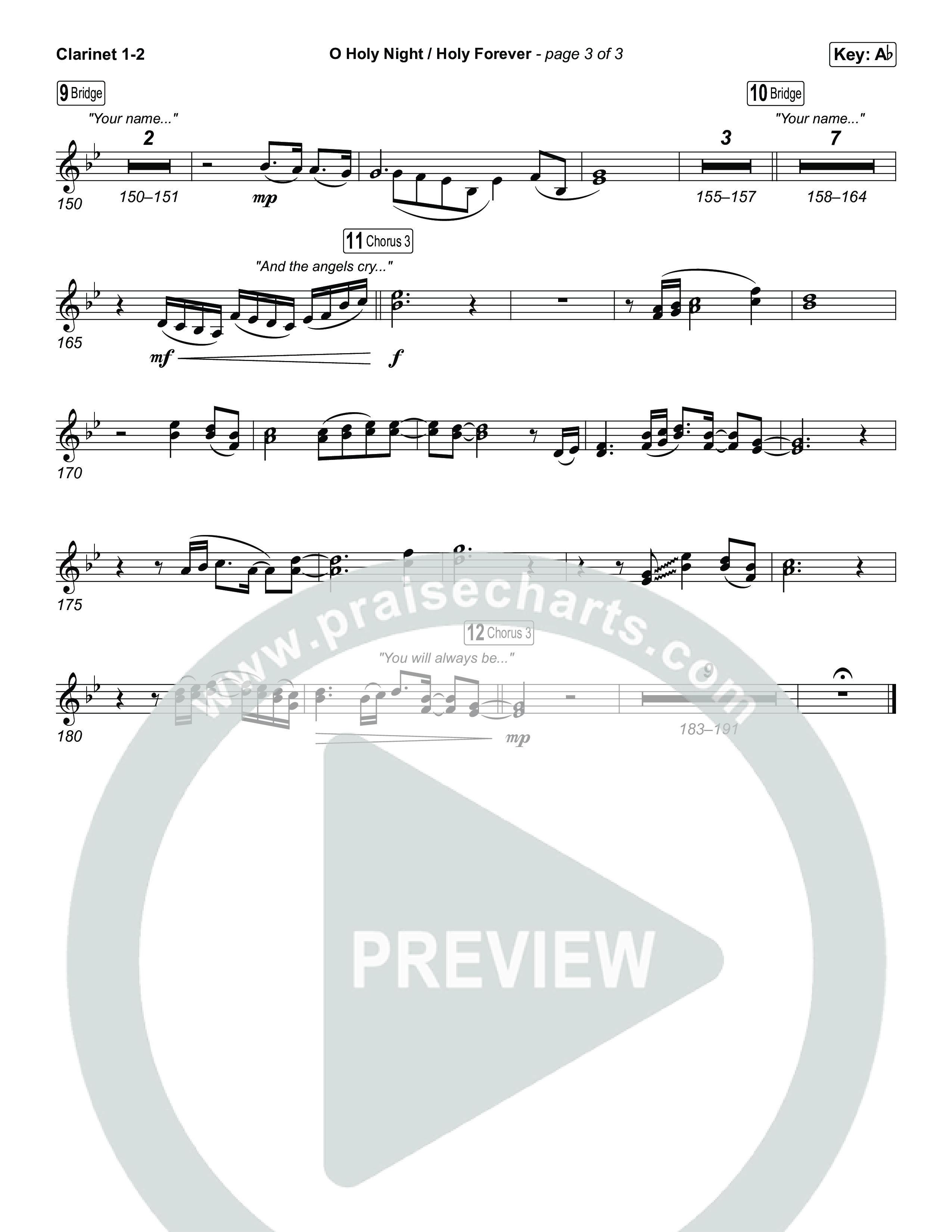 O Holy Night / Holy Forever (Choral Anthem SATB) Clarinet 1,2 (Bethel Music / Garett & Kate / Arr. Luke Gambill)