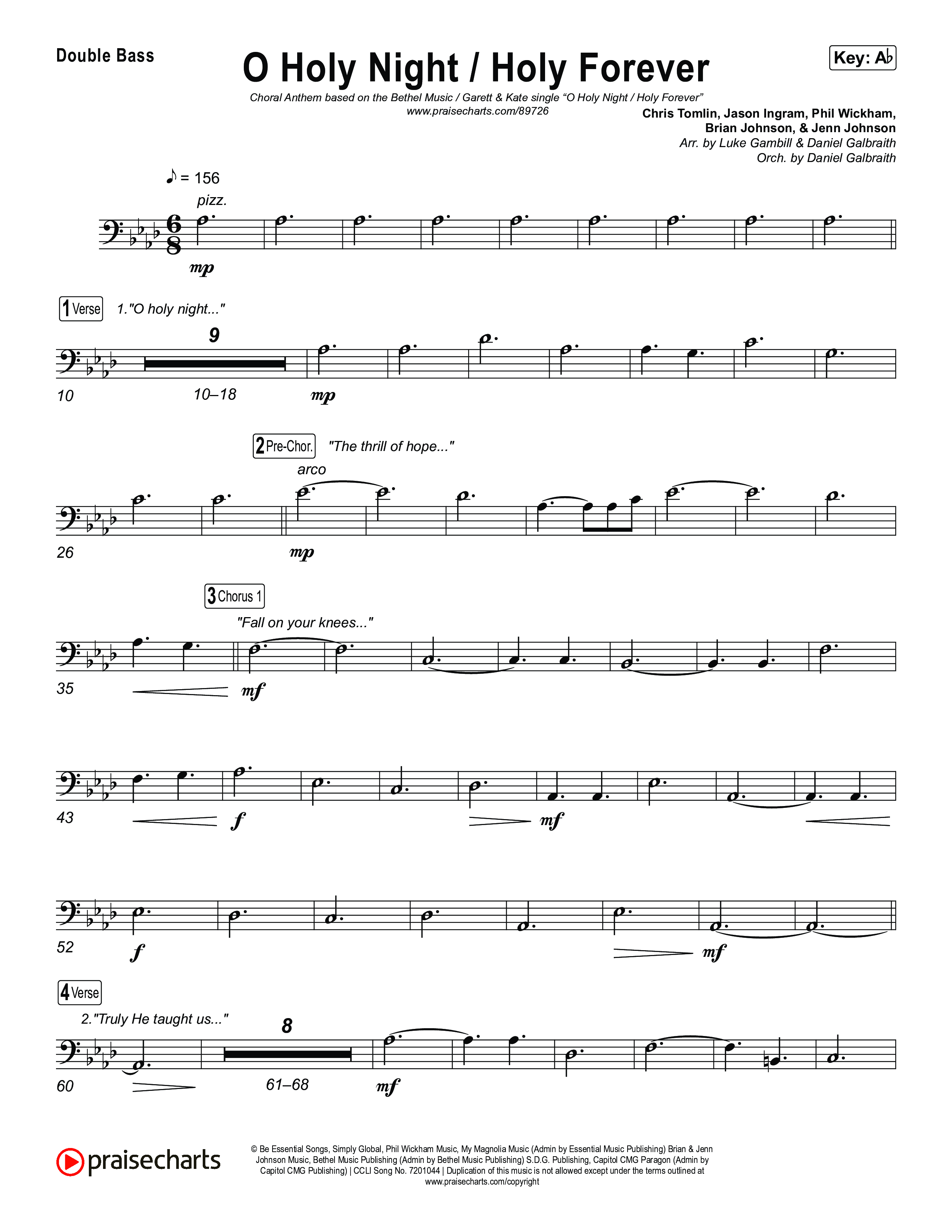 O Holy Night / Holy Forever (Choral Anthem SATB) String Bass (Bethel Music / Garett & Kate / Arr. Luke Gambill)