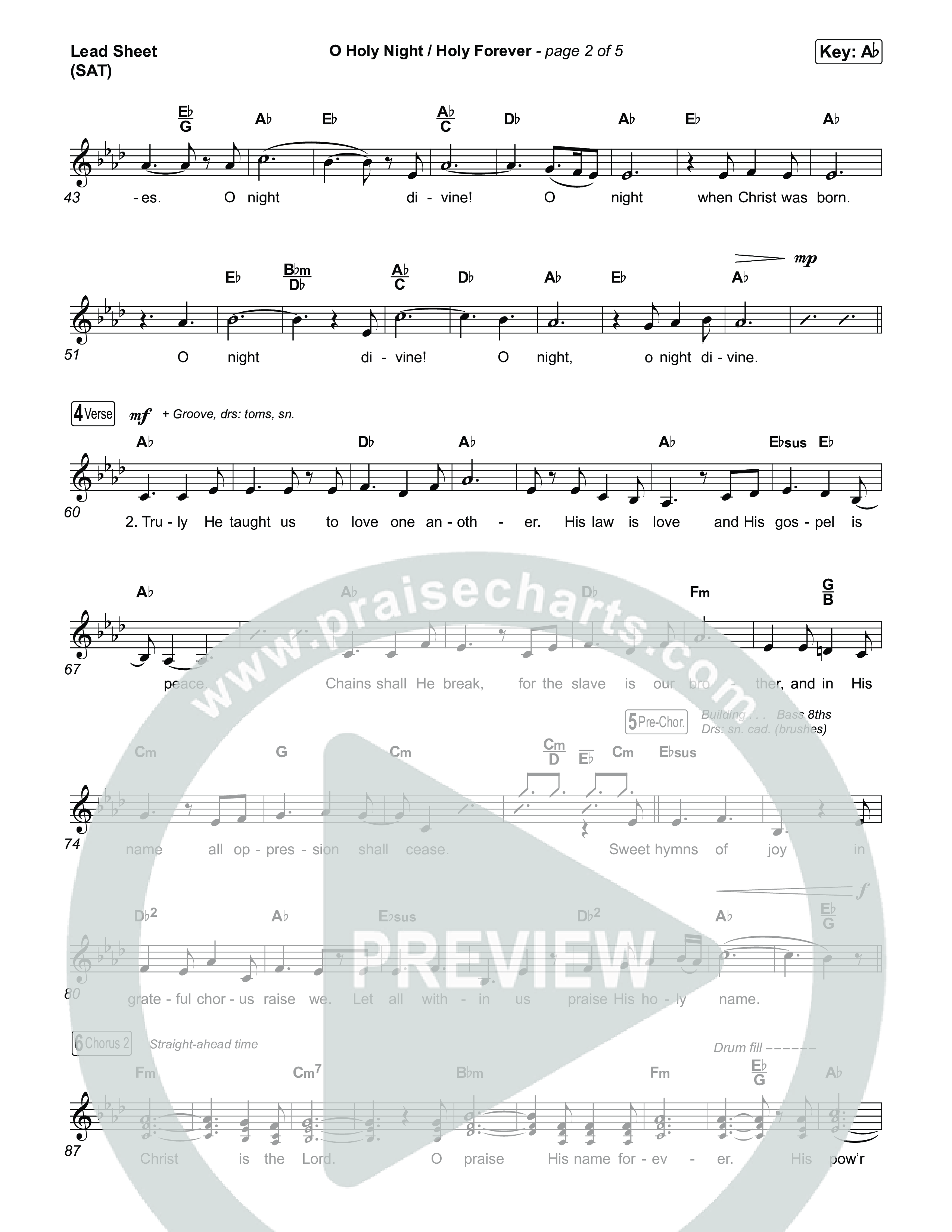 O Holy Night / Holy Forever (Choral Anthem SATB) Lead Sheet (SAT) (Bethel Music / Garett & Kate / Arr. Luke Gambill)