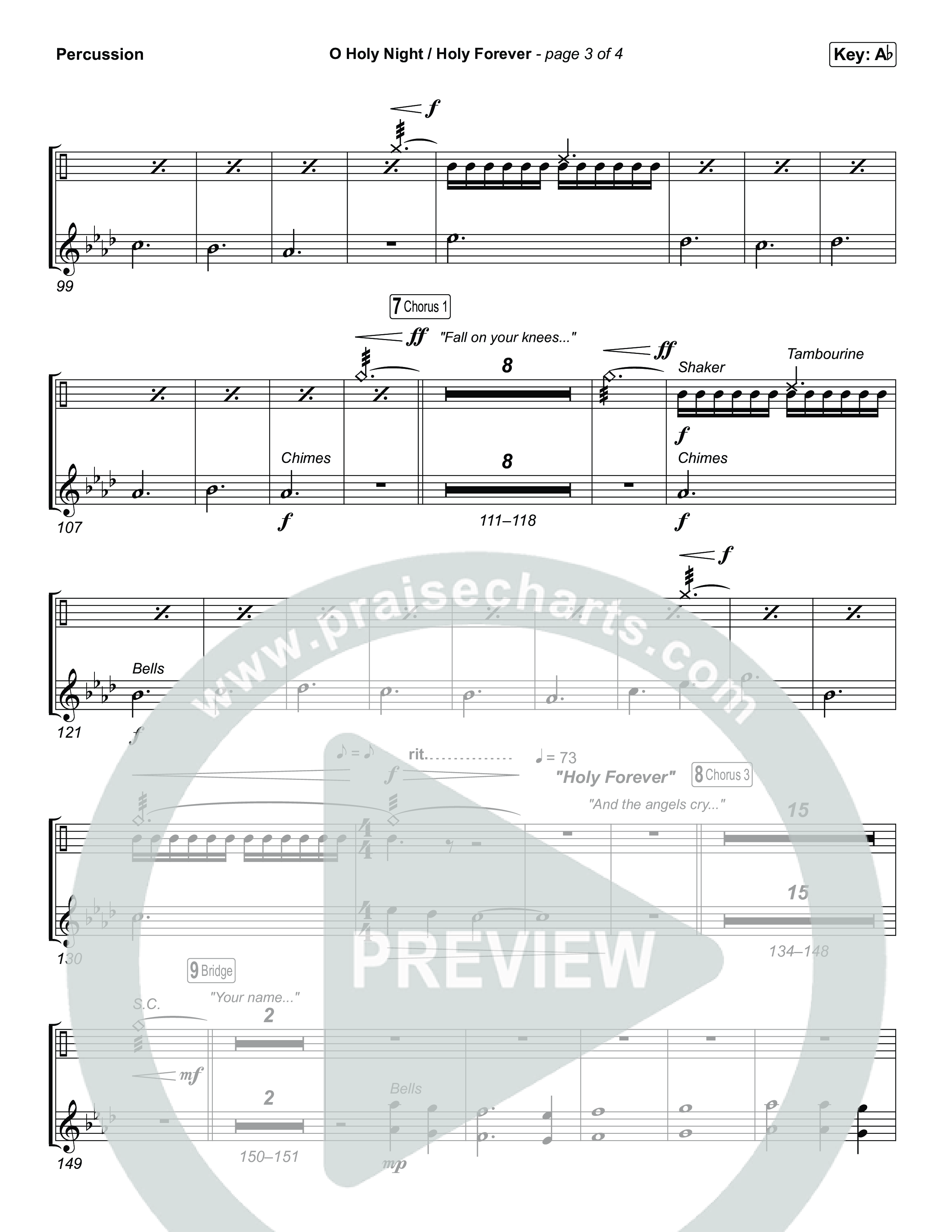 O Holy Night / Holy Forever (Choral Anthem SATB) Percussion (Bethel Music / Garett & Kate / Arr. Luke Gambill)