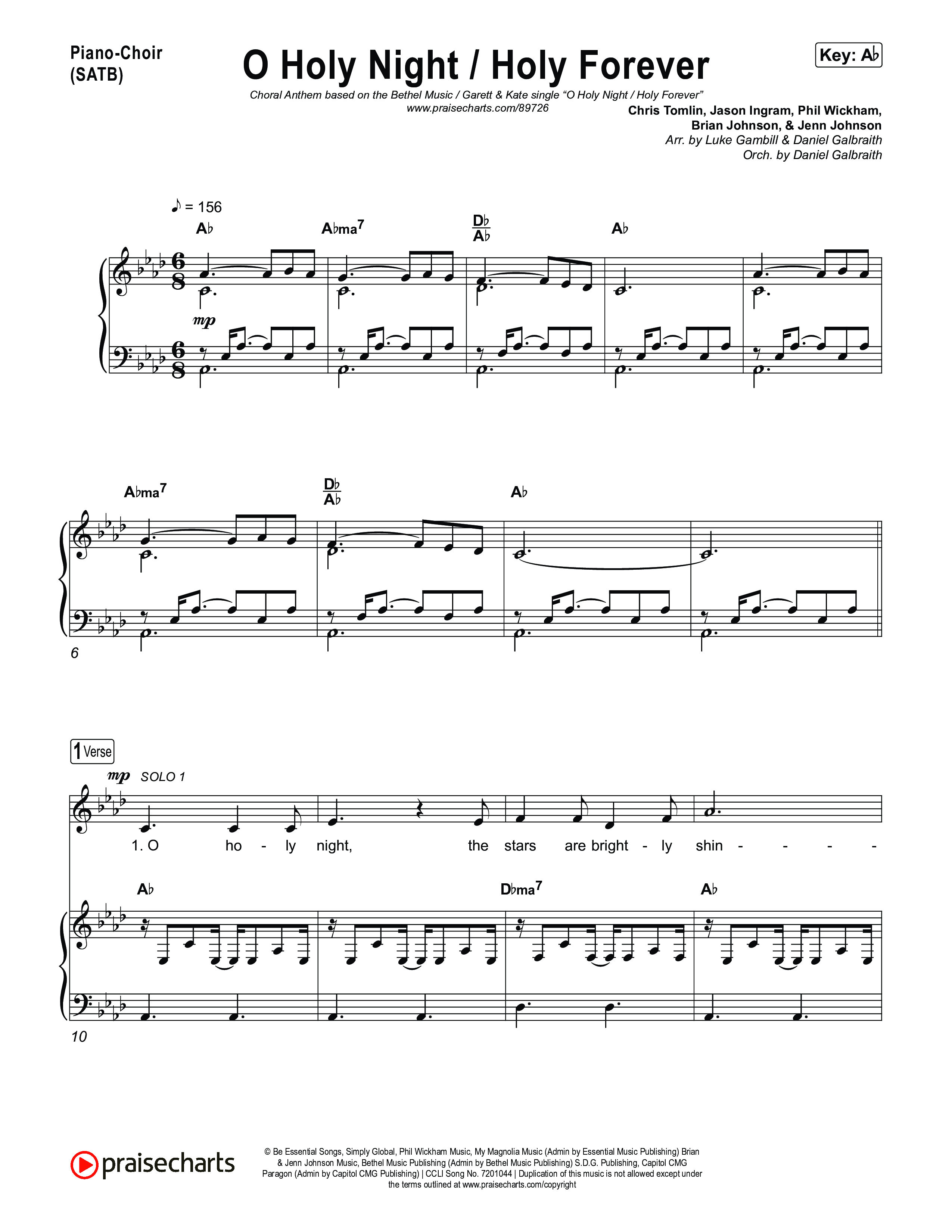 O Holy Night / Holy Forever (Choral Anthem SATB) Piano/Vocal (SATB) (Bethel Music / Garett & Kate / Arr. Luke Gambill)