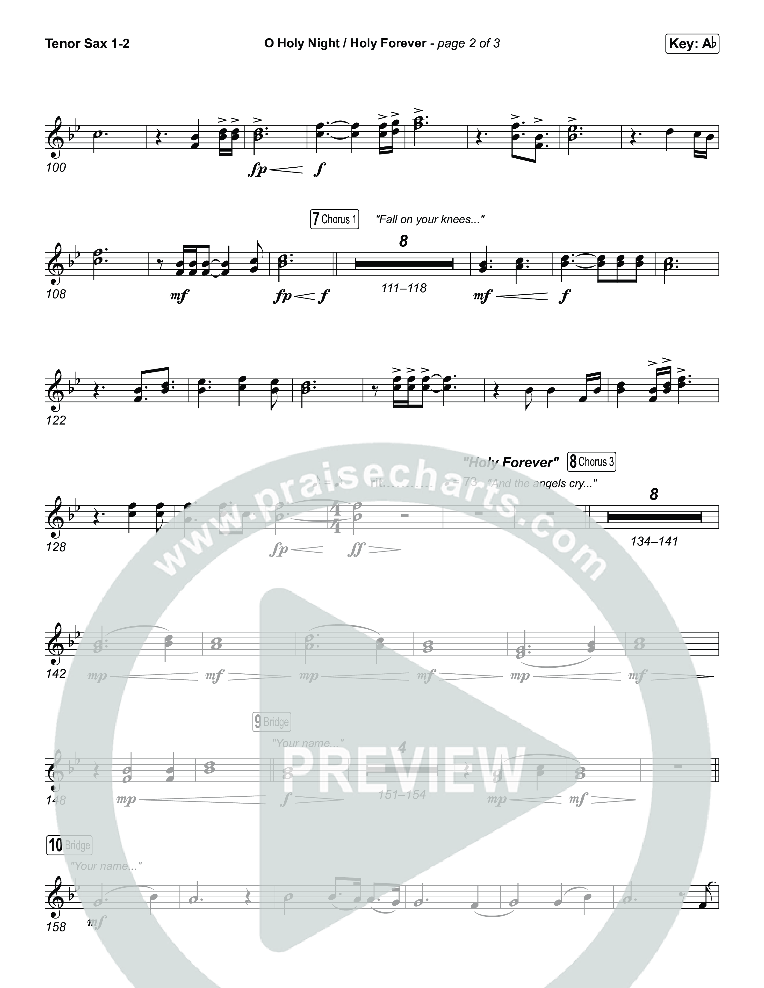 O Holy Night / Holy Forever (Choral Anthem SATB) Tenor Sax 1,2 (Bethel Music / Garett & Kate / Arr. Luke Gambill)