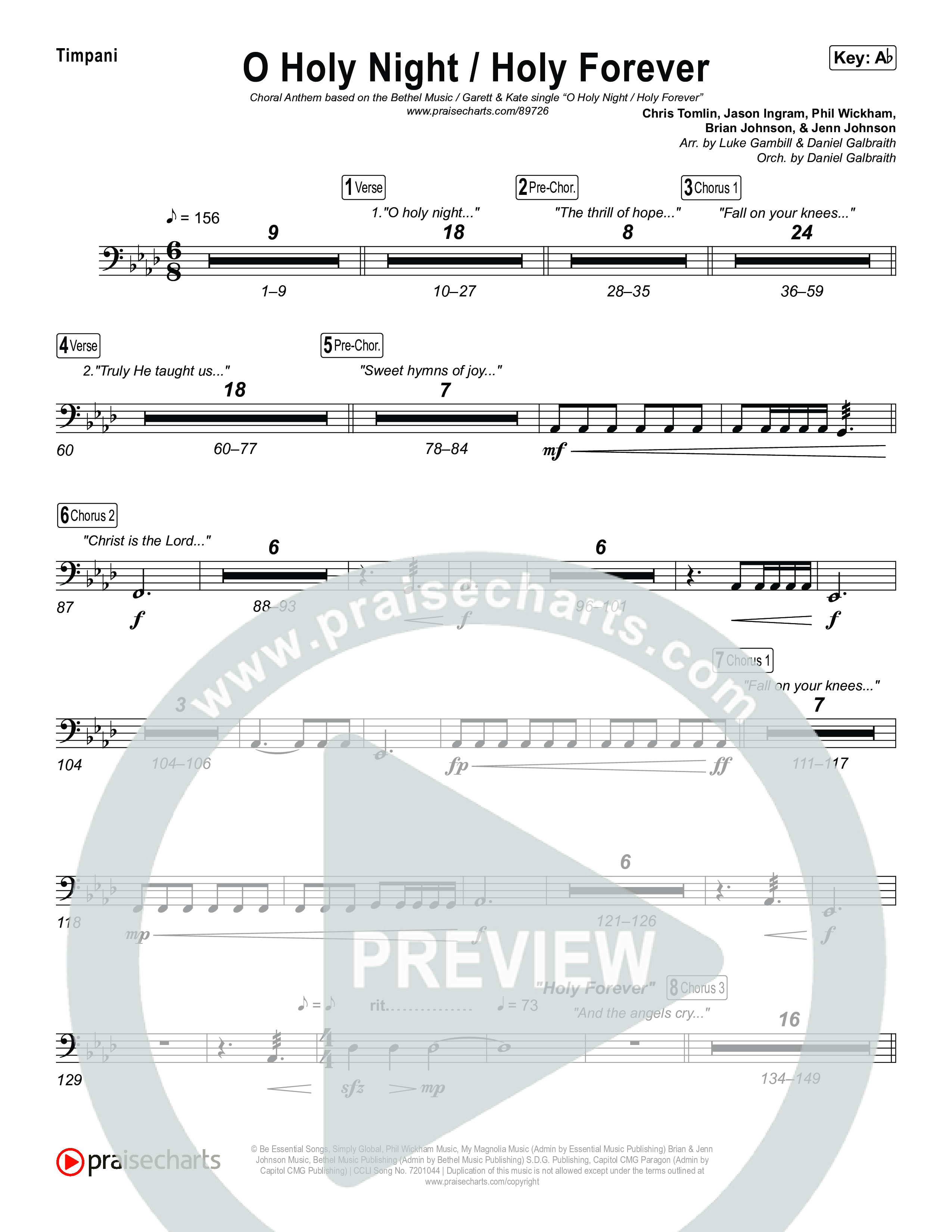 O Holy Night / Holy Forever (Choral Anthem SATB) Timpani (Bethel Music / Garett & Kate / Arr. Luke Gambill)