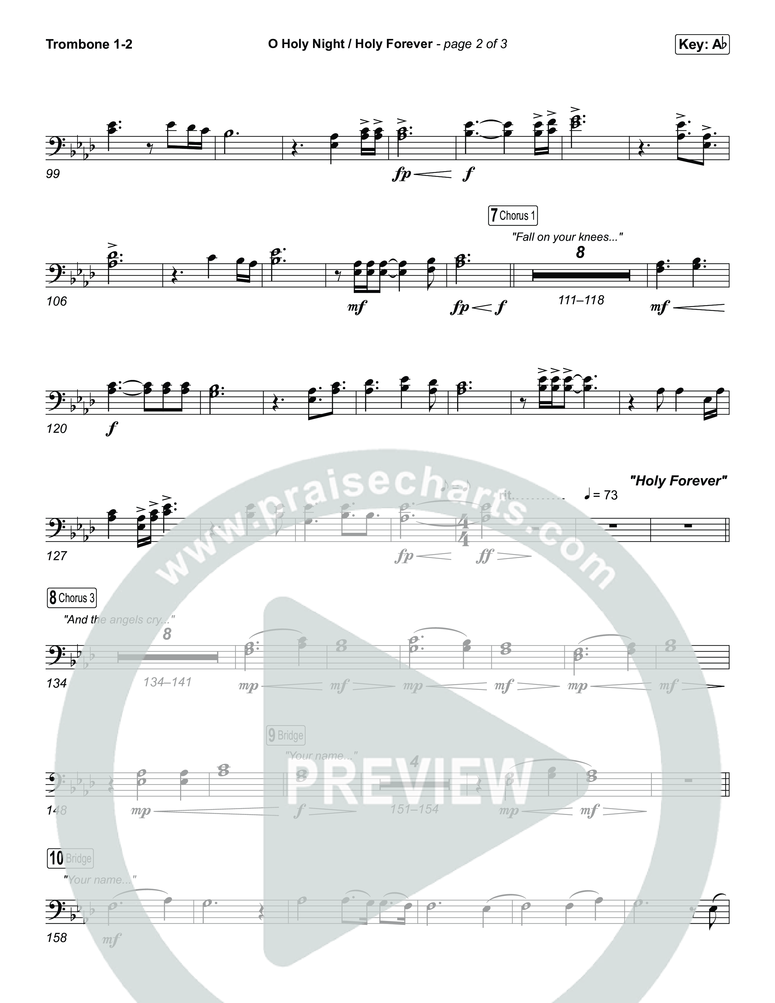 O Holy Night / Holy Forever (Choral Anthem SATB) Trombone 1/2 (Bethel Music / Garett & Kate / Arr. Luke Gambill)