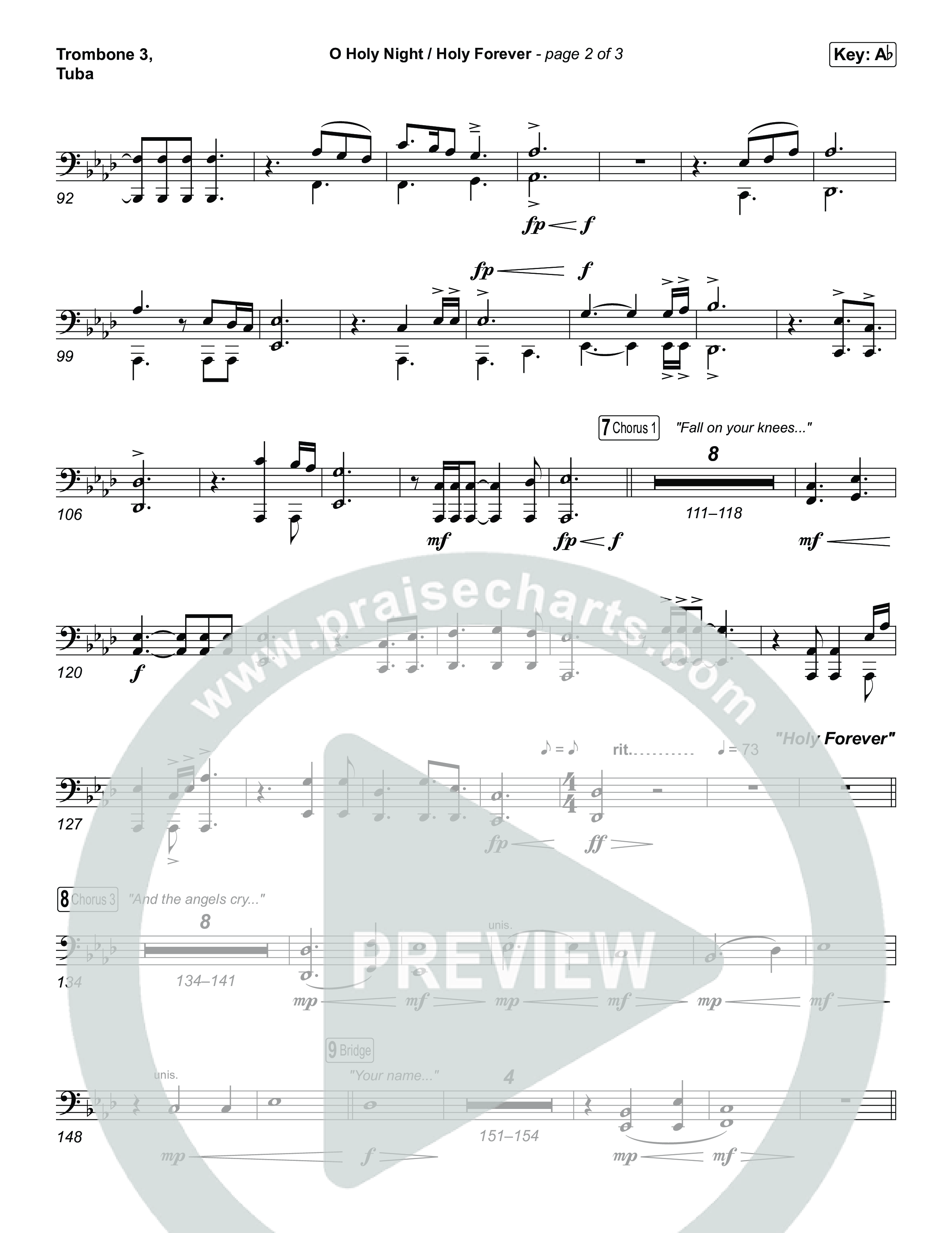 O Holy Night / Holy Forever (Choral Anthem SATB) Trombone 3/Tuba (Bethel Music / Garett & Kate / Arr. Luke Gambill)