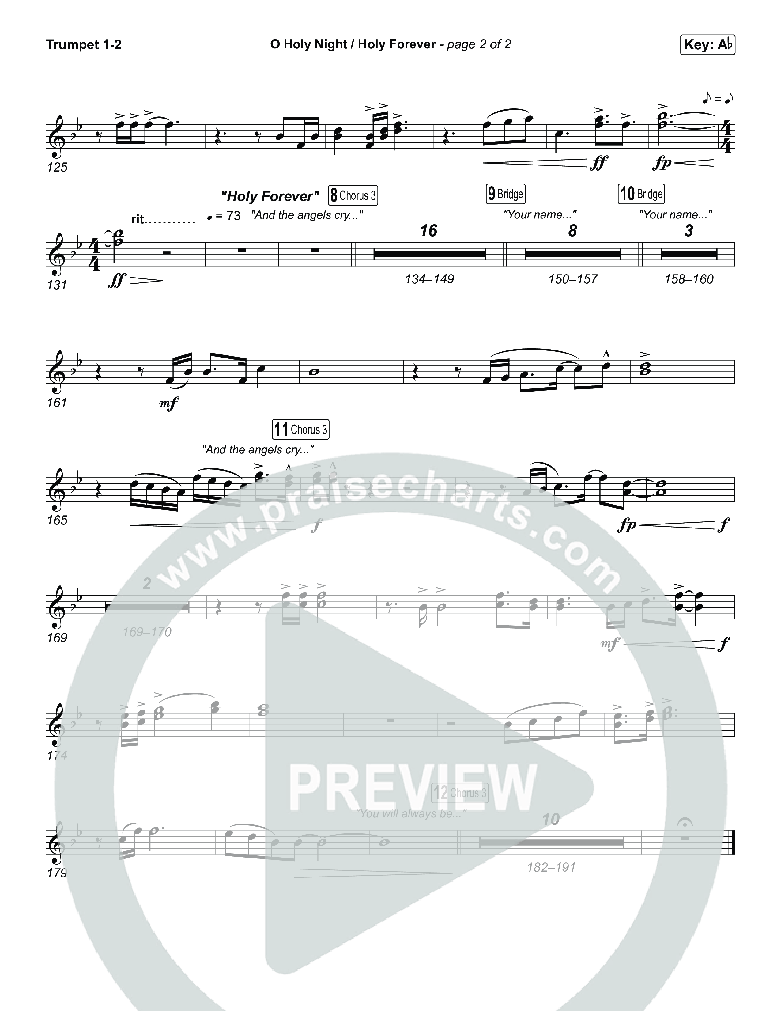 O Holy Night / Holy Forever (Choral Anthem SATB) Trumpet 1,2 (Bethel Music / Garett & Kate / Arr. Luke Gambill)