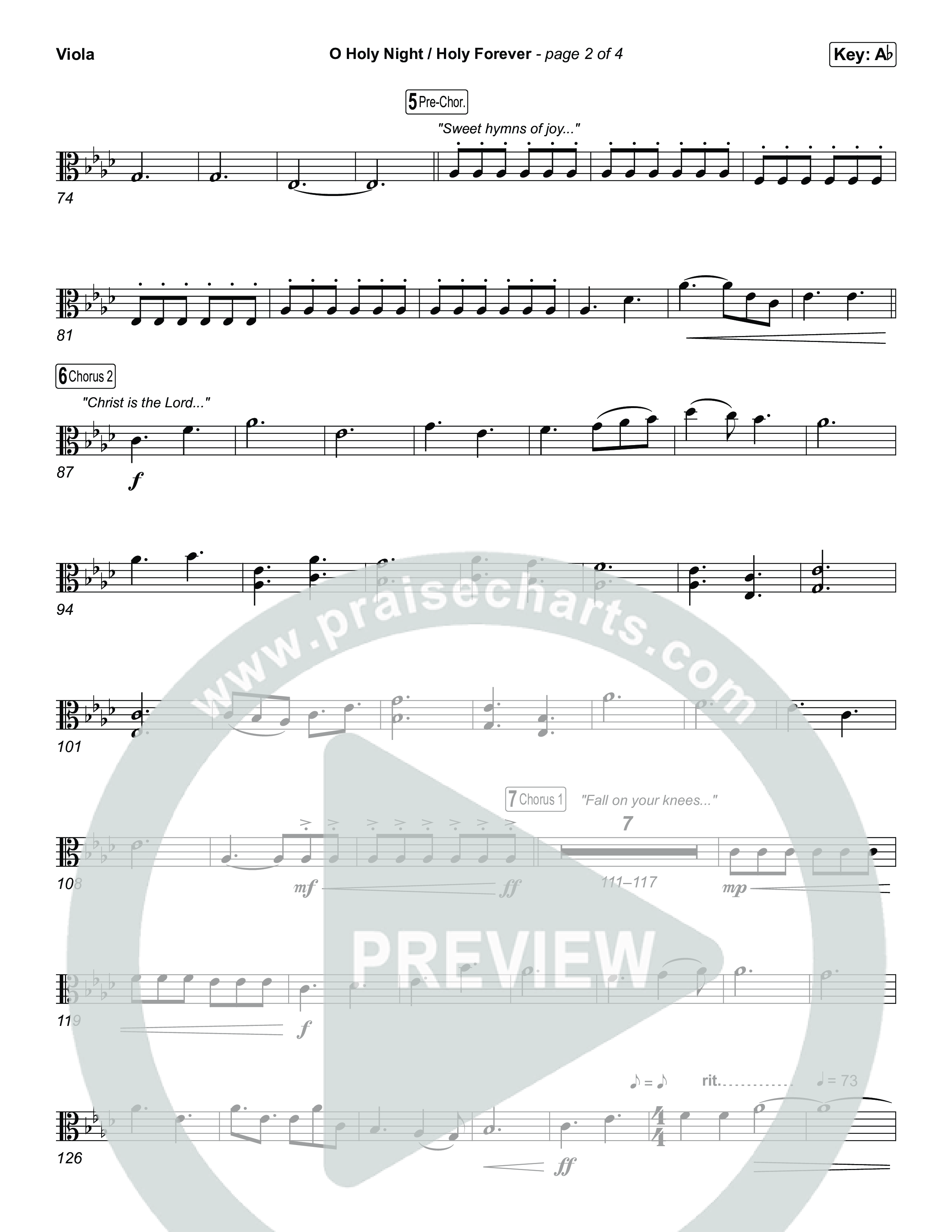 O Holy Night / Holy Forever (Choral Anthem SATB) Viola (Bethel Music / Garett & Kate / Arr. Luke Gambill)