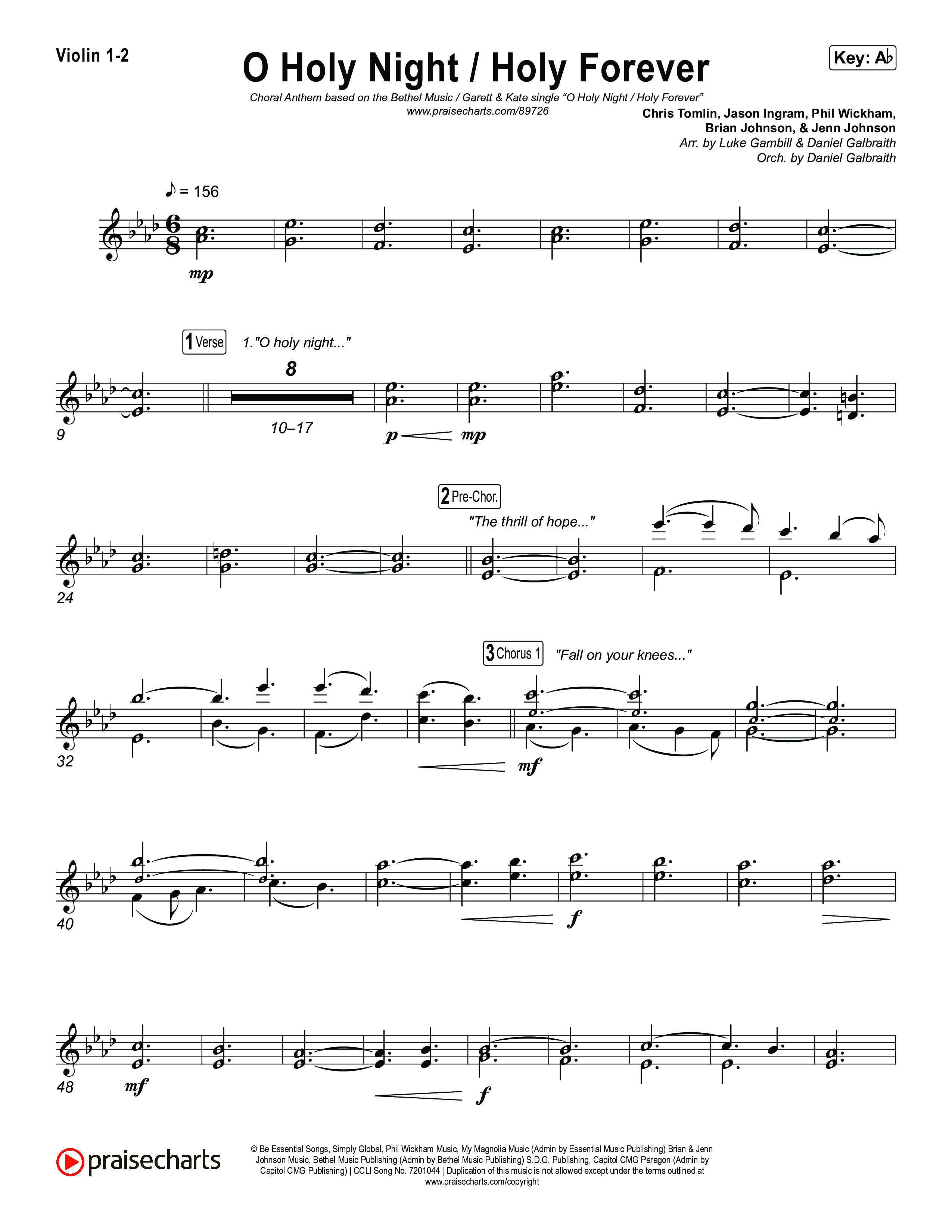 O Holy Night / Holy Forever (Choral Anthem SATB) String Pack (Bethel Music / Garett & Kate / Arr. Luke Gambill)